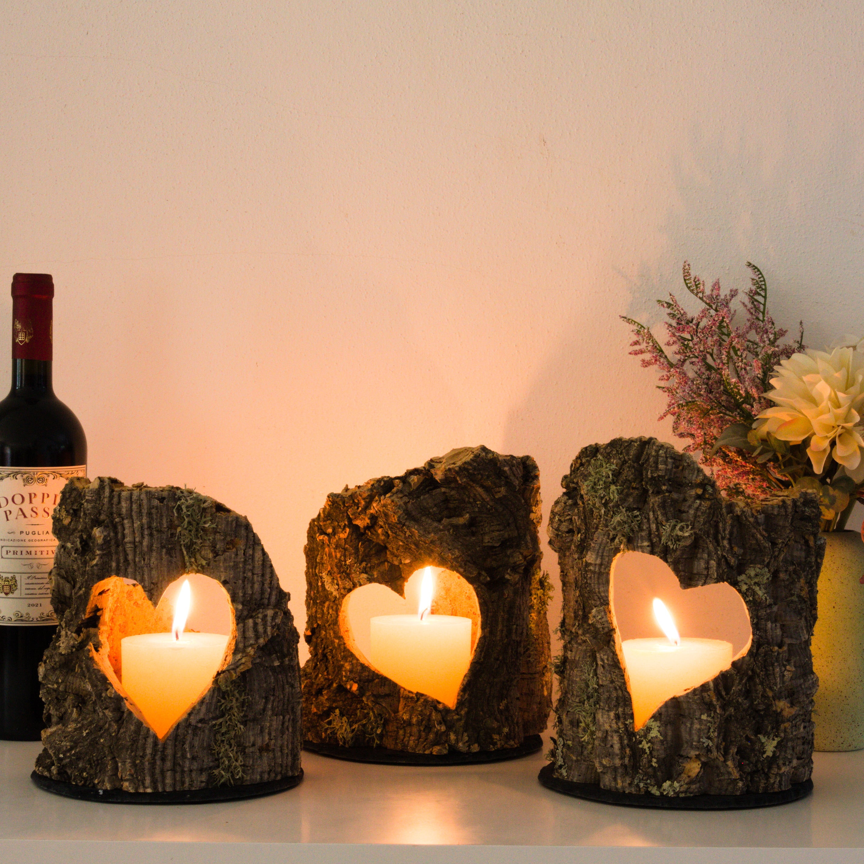 verKORKst Premium Kork-Windlicht * mit Herz-Ausschnitt *AKTION ab EUR 48,00* Kerzenhalter * hochwertige Dekoration Kerzen und Weinflaschen