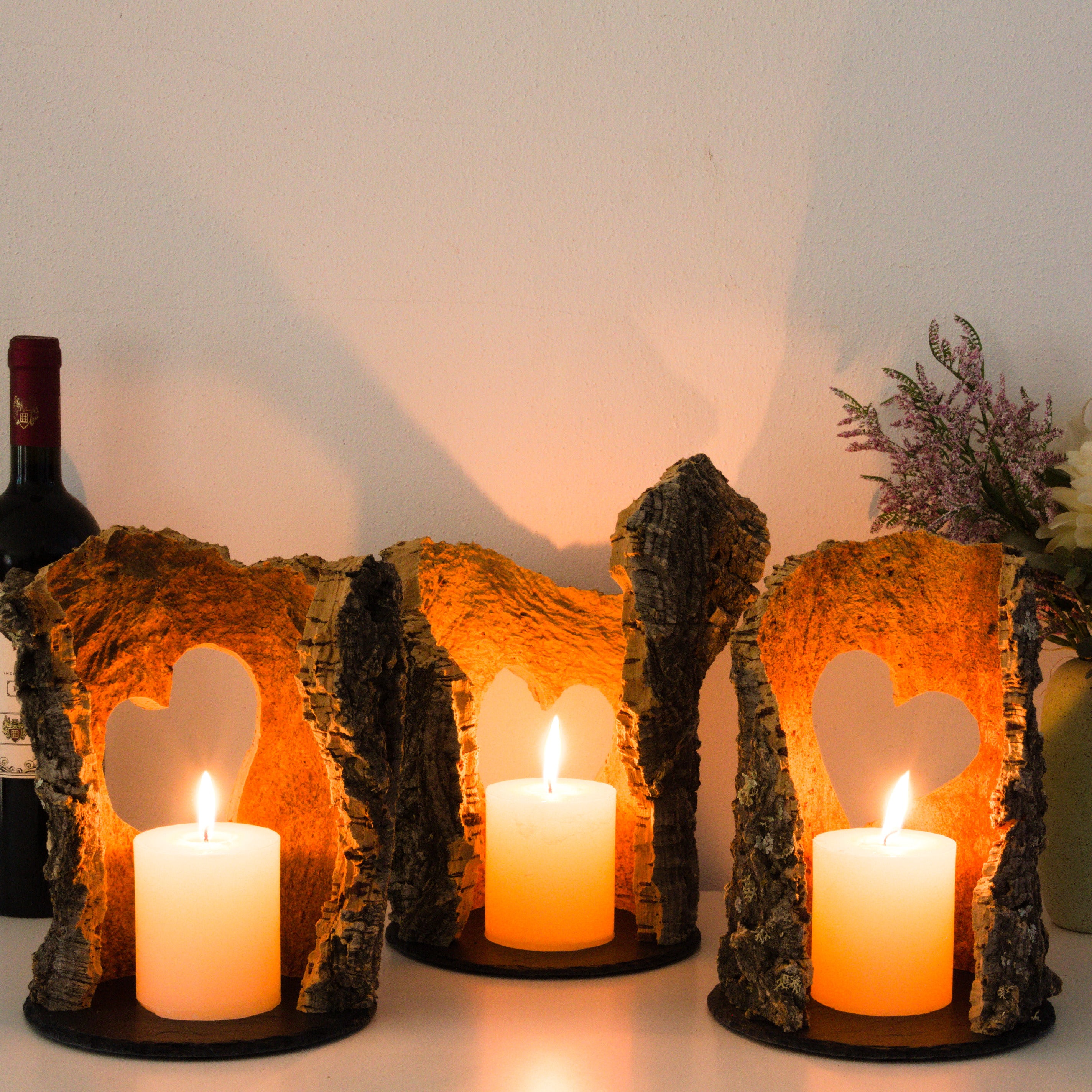 verKORKst Premium Kork-Windlicht * mit Herz-Ausschnitt *AKTION ab EUR 48,00* Kerzenhalter * hochwertige Dekoration Kerzen und Weinflaschen