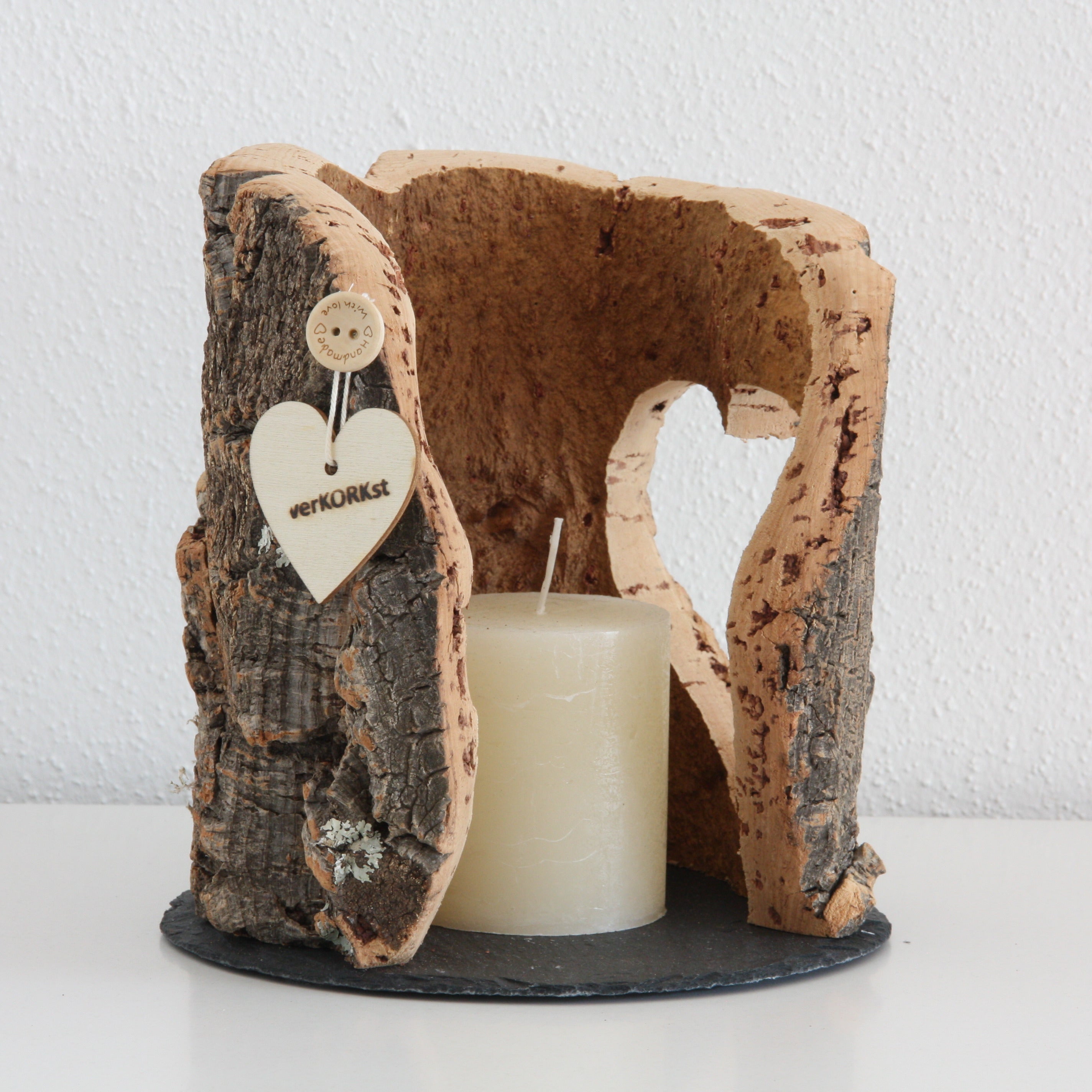 VERKORKst premium lantern with heart cutout made of cork * tea light holder candle holder * rustic decoration * presentation candles