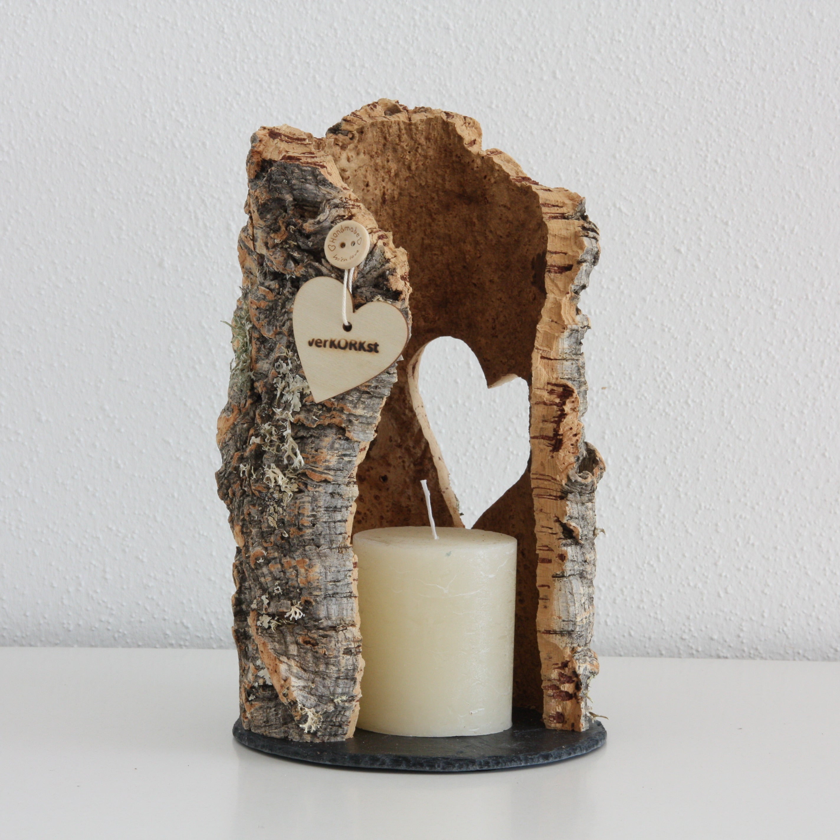 VERKORKst premium lantern with heart cutout made of cork * tea light holder candle holder * rustic decoration * presentation candles