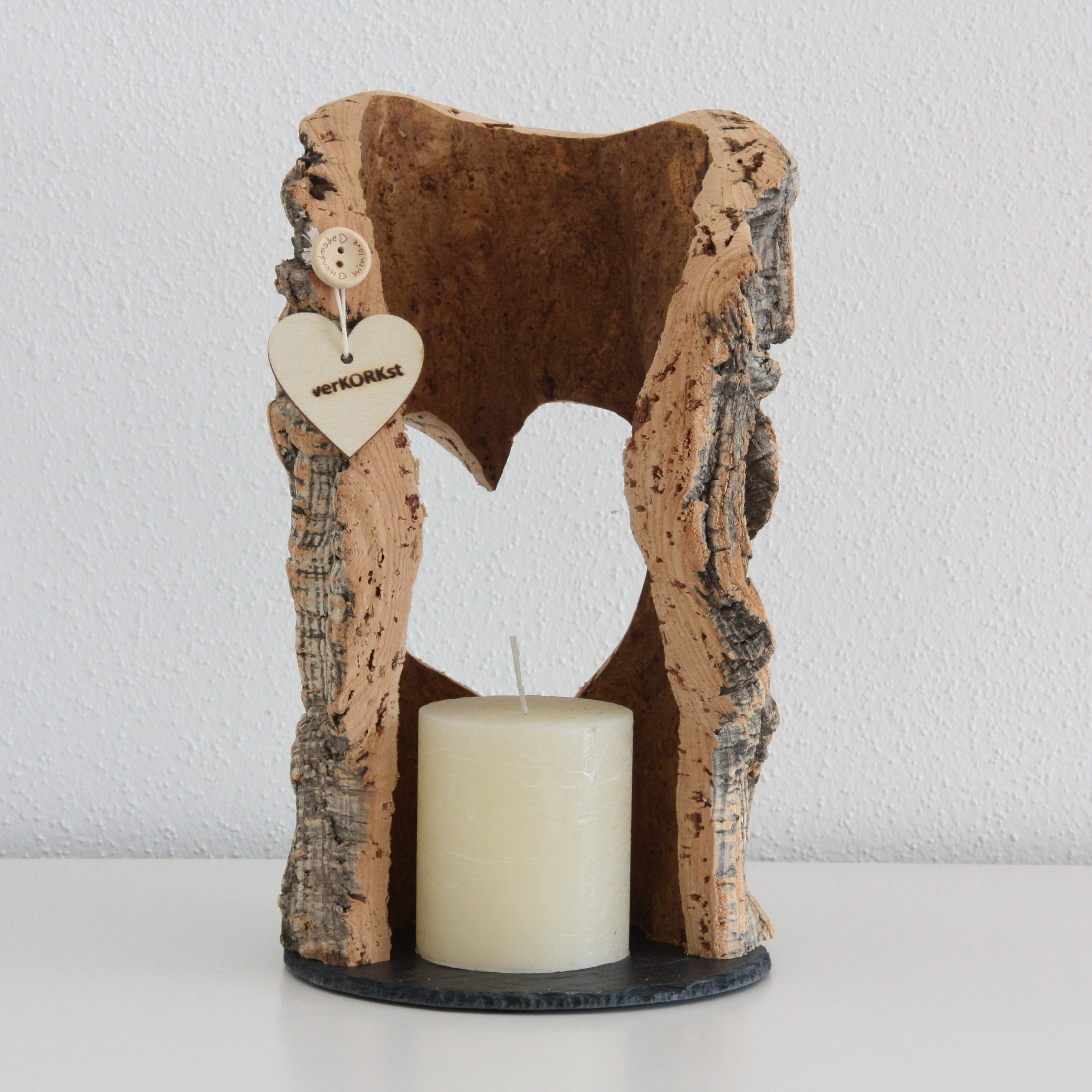 VERKORKst premium lantern with heart cutout made of cork * tea light holder candle holder * rustic decoration * presentation candles