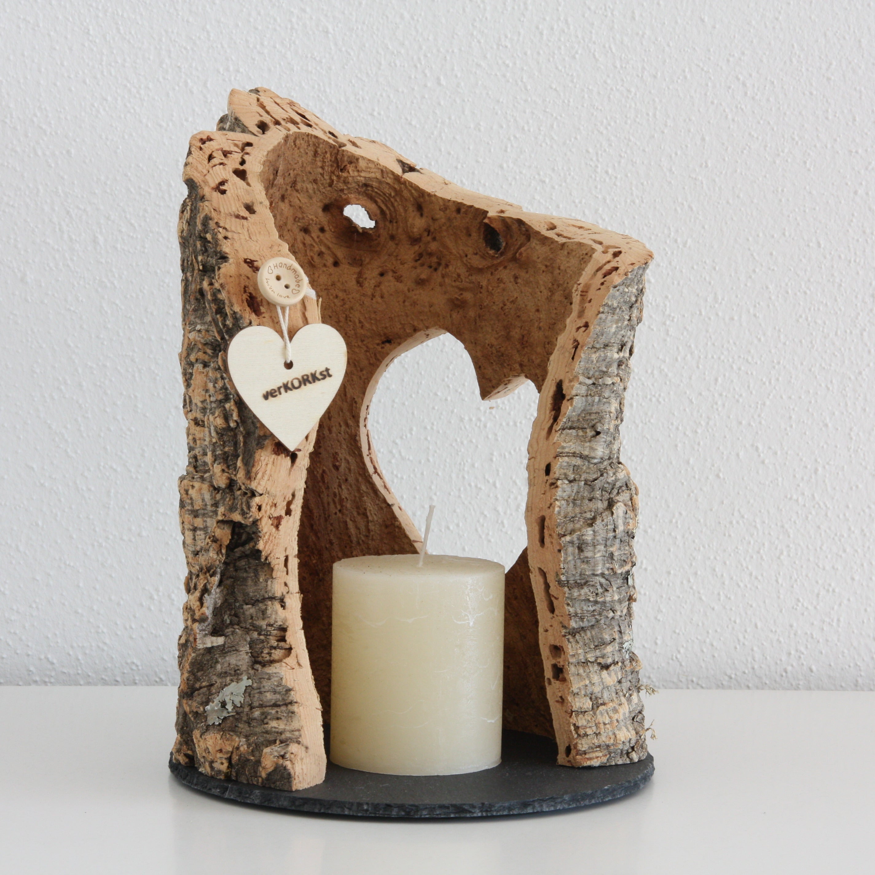 VERKORKst premium lantern with heart cutout made of cork * tea light holder candle holder * rustic decoration * presentation candles