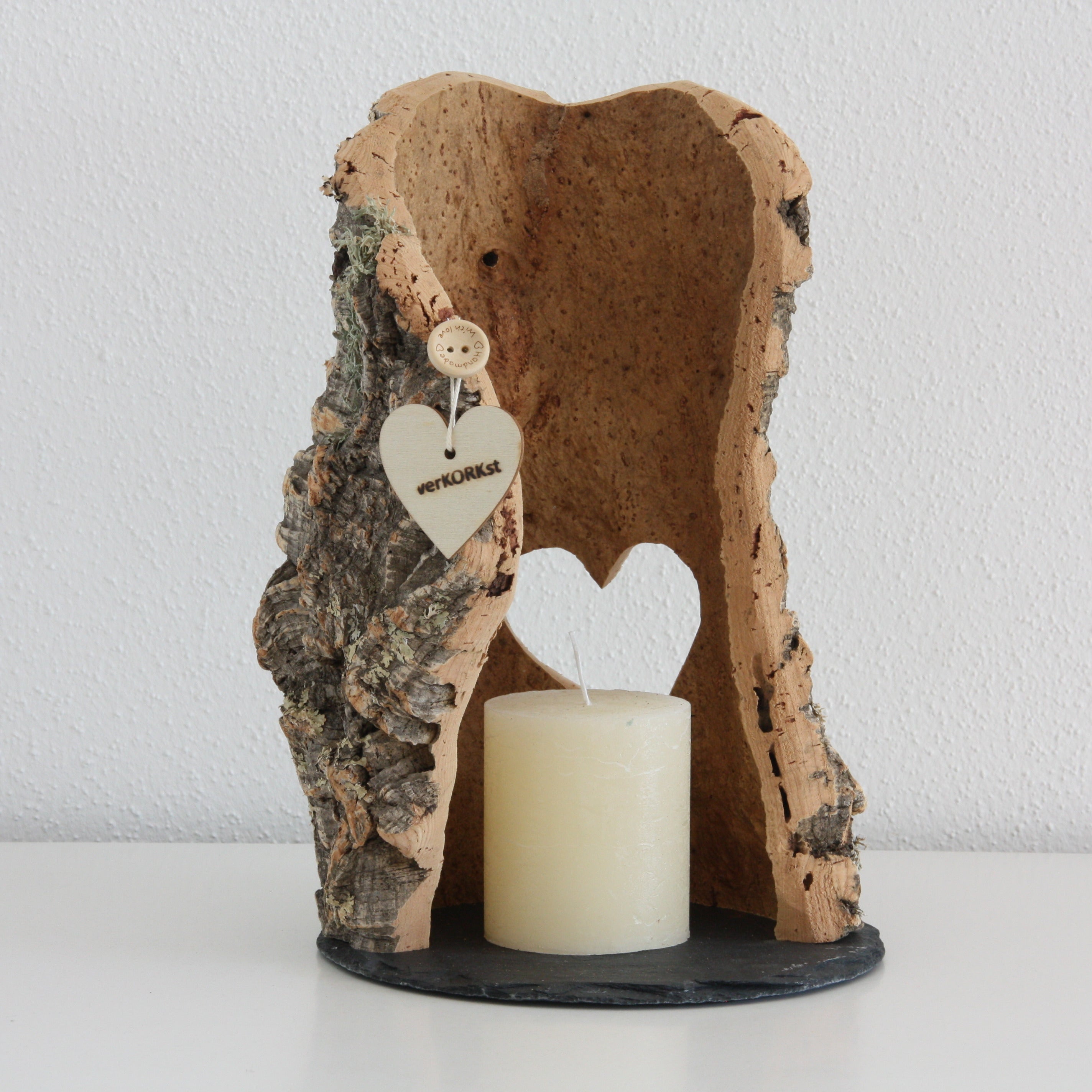 VERKORKst premium lantern with heart cutout made of cork * tea light holder candle holder * rustic decoration * presentation candles