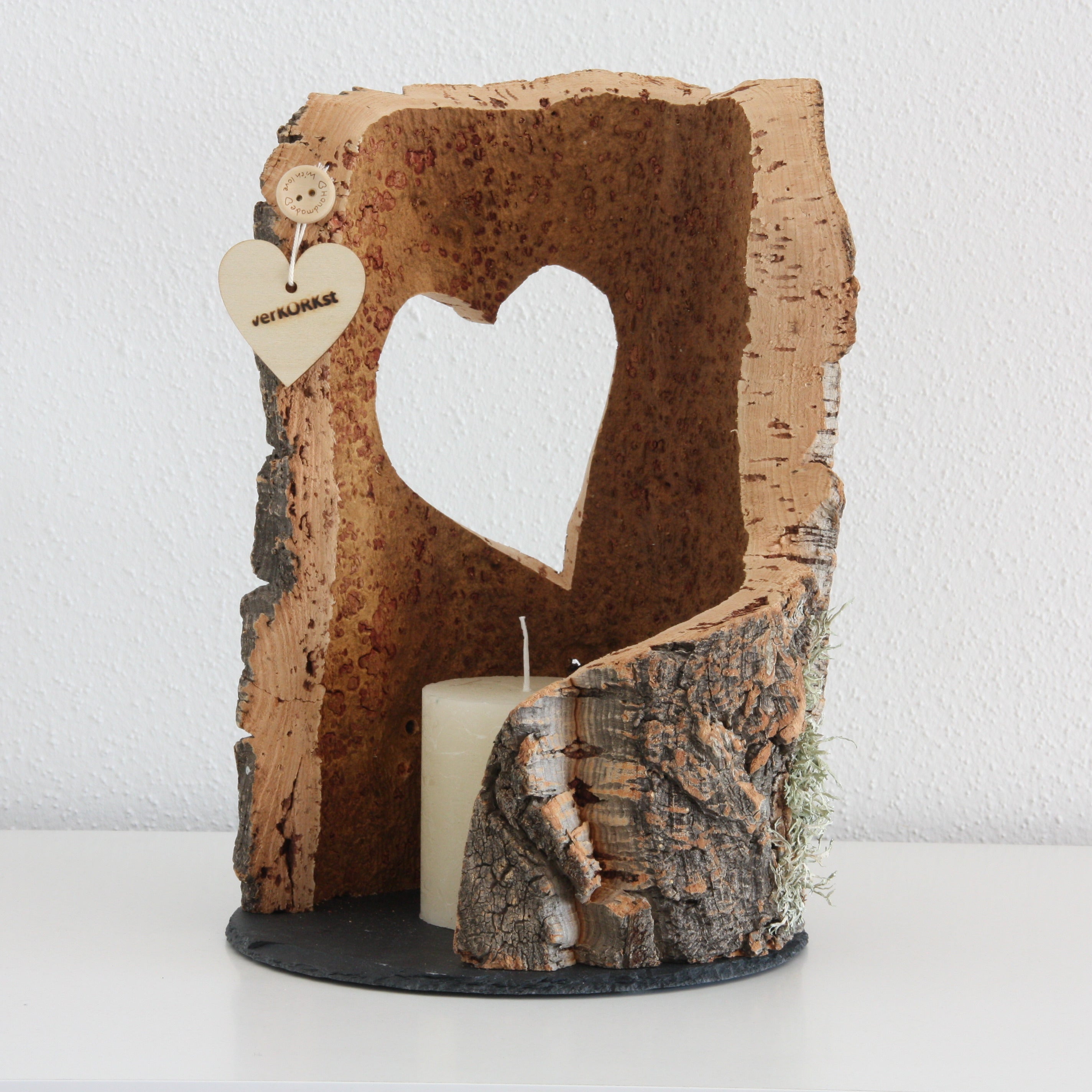 VERKORKst premium lantern with heart cutout made of cork * tea light holder candle holder * rustic decoration * presentation candles