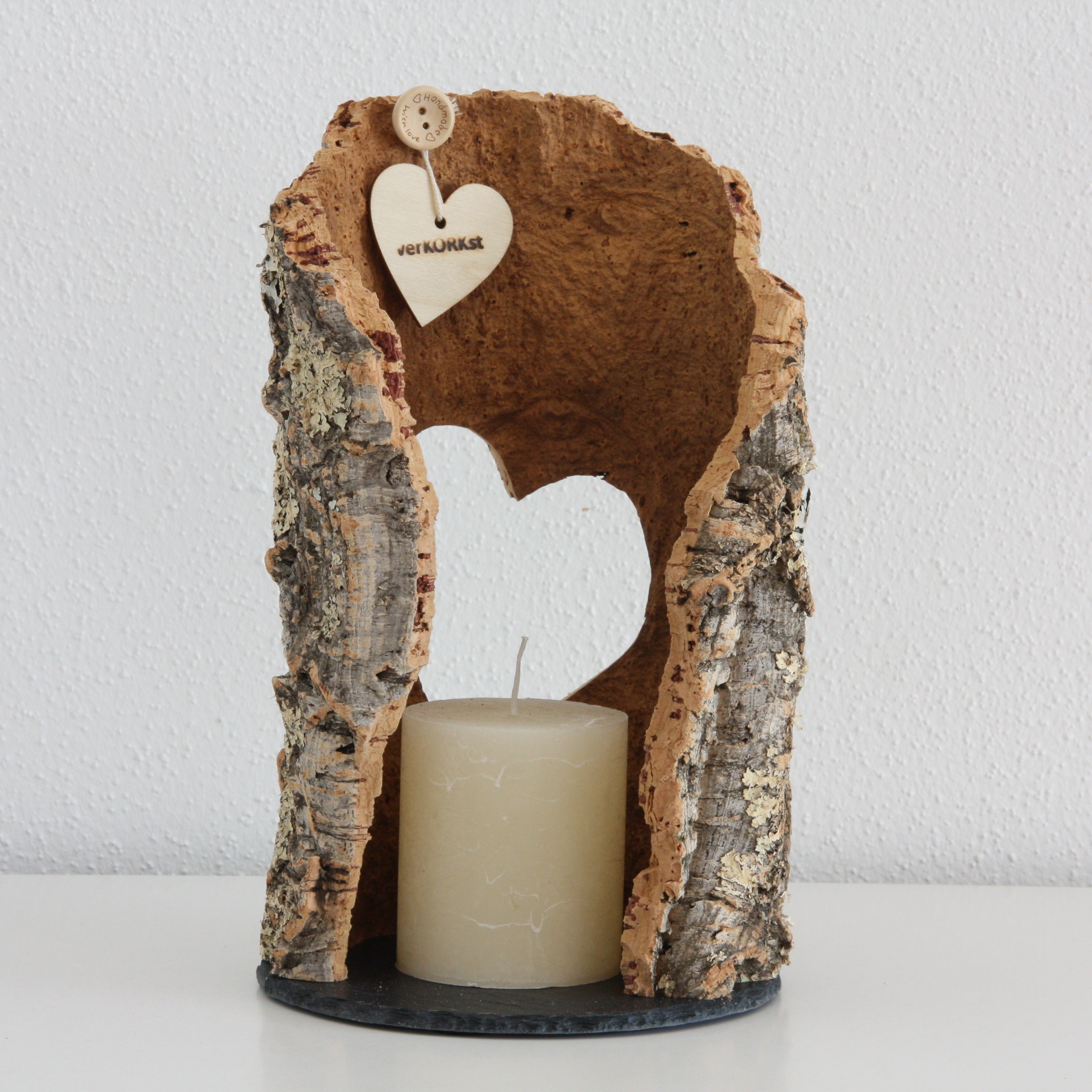 VERKORKst premium lantern with heart cutout made of cork * tea light holder candle holder * rustic decoration * presentation candles