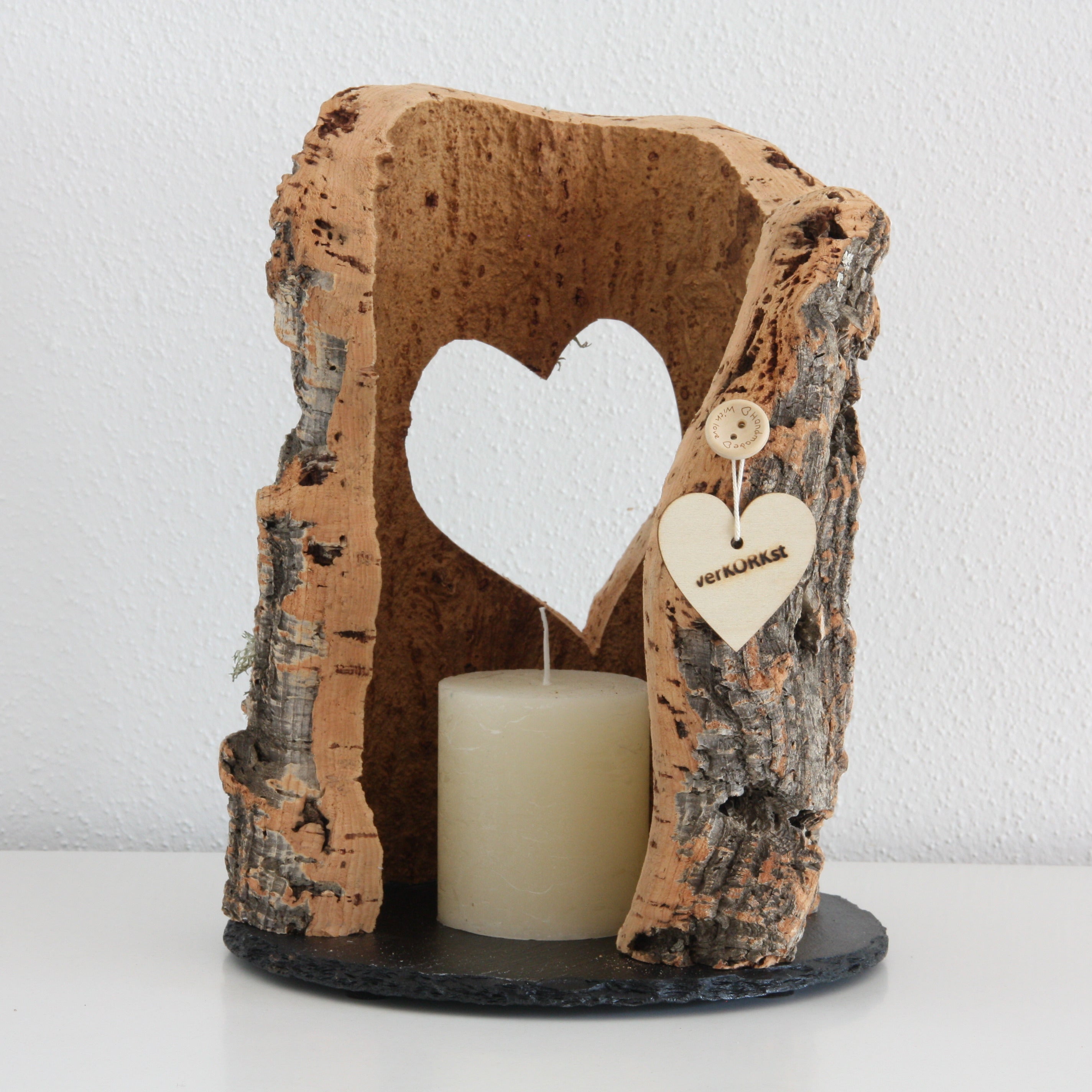 VERKORKst premium lantern with heart cutout made of cork * tea light holder candle holder * rustic decoration * presentation candles