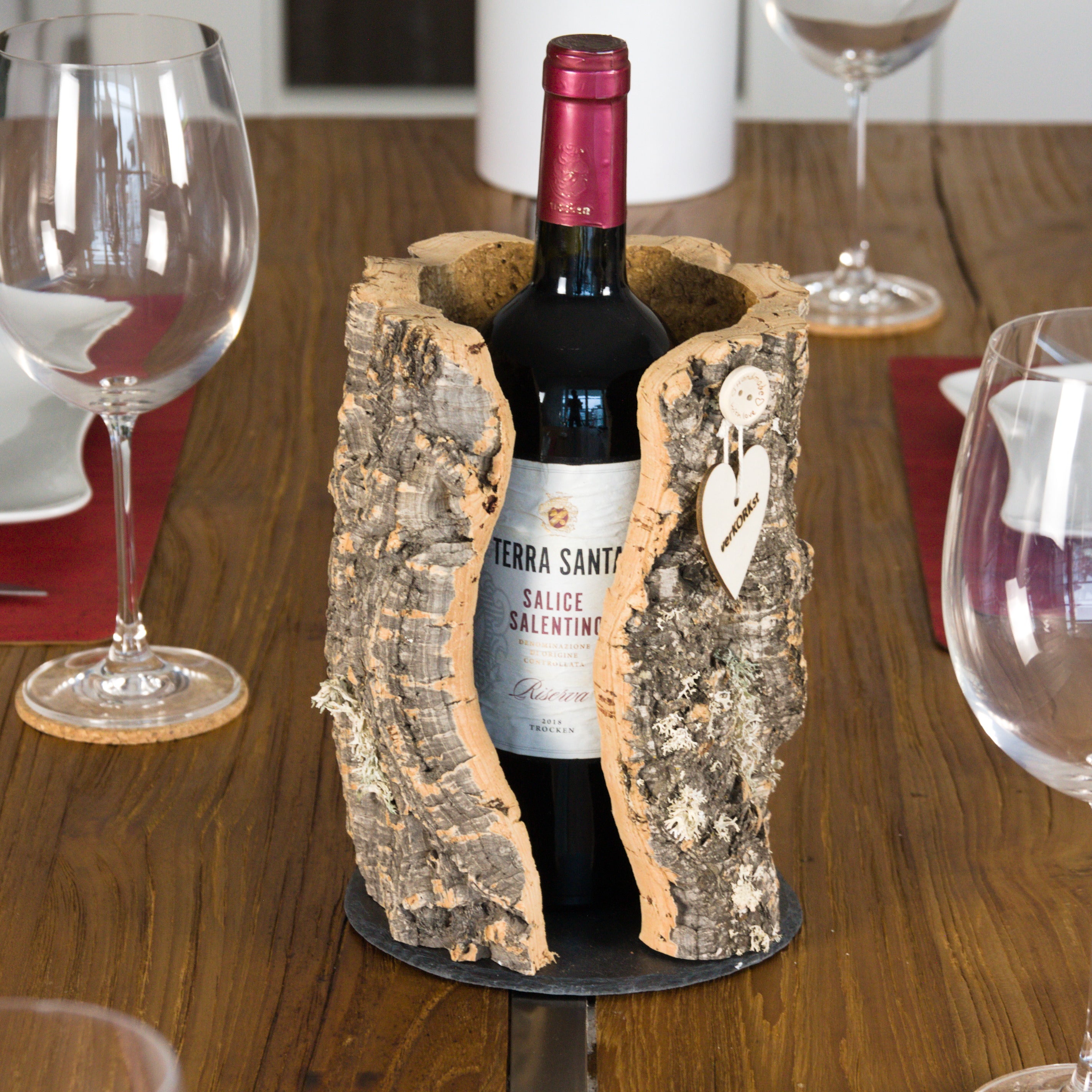 verKORKst premium wine stand made of cork * presentation of wine bottles * serving of wine * decoration of wine * lantern