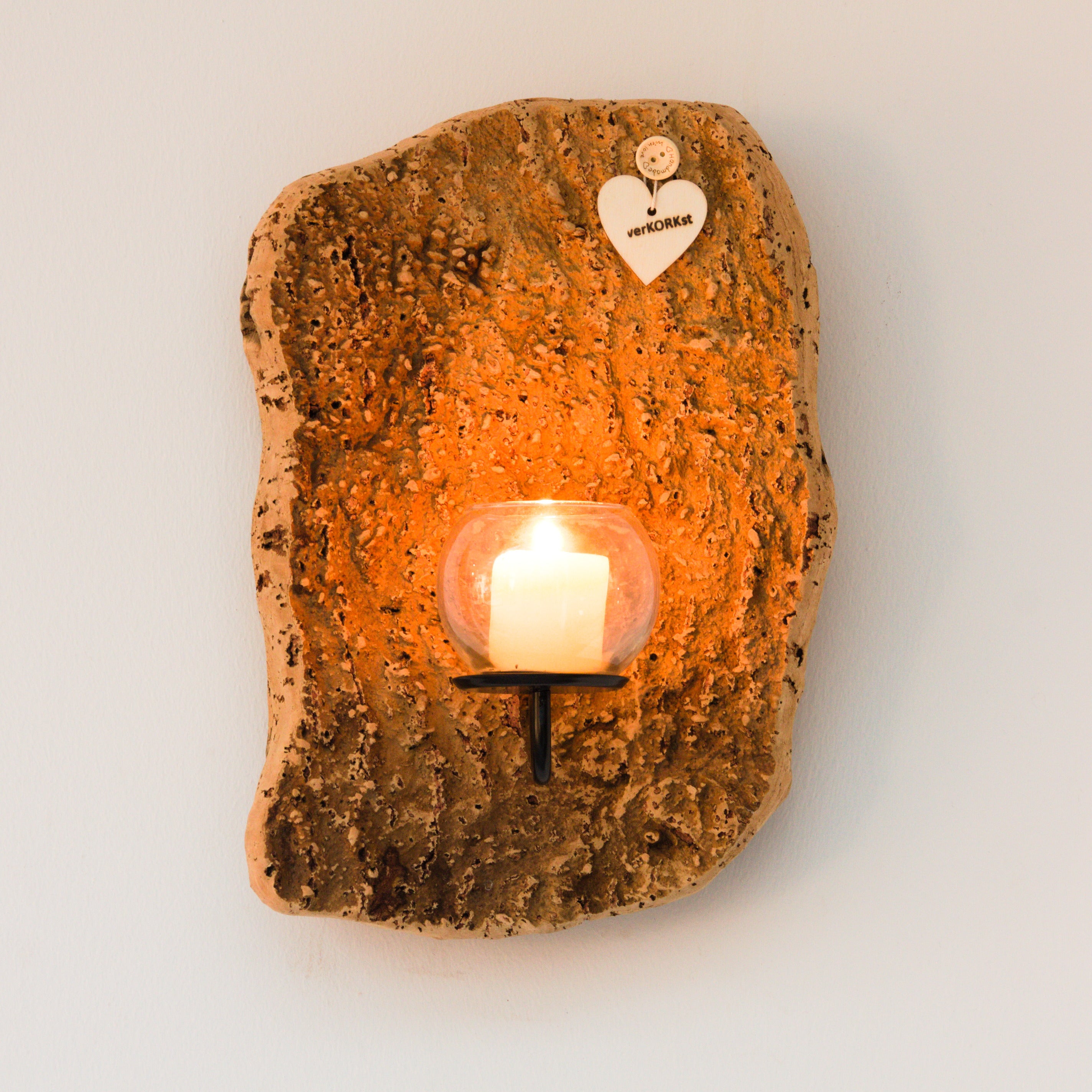 verKORKst premium wall candle holder made of cork bark for indoor and outdoor use * rustic wall decoration * exclusive vintage wall candle holder