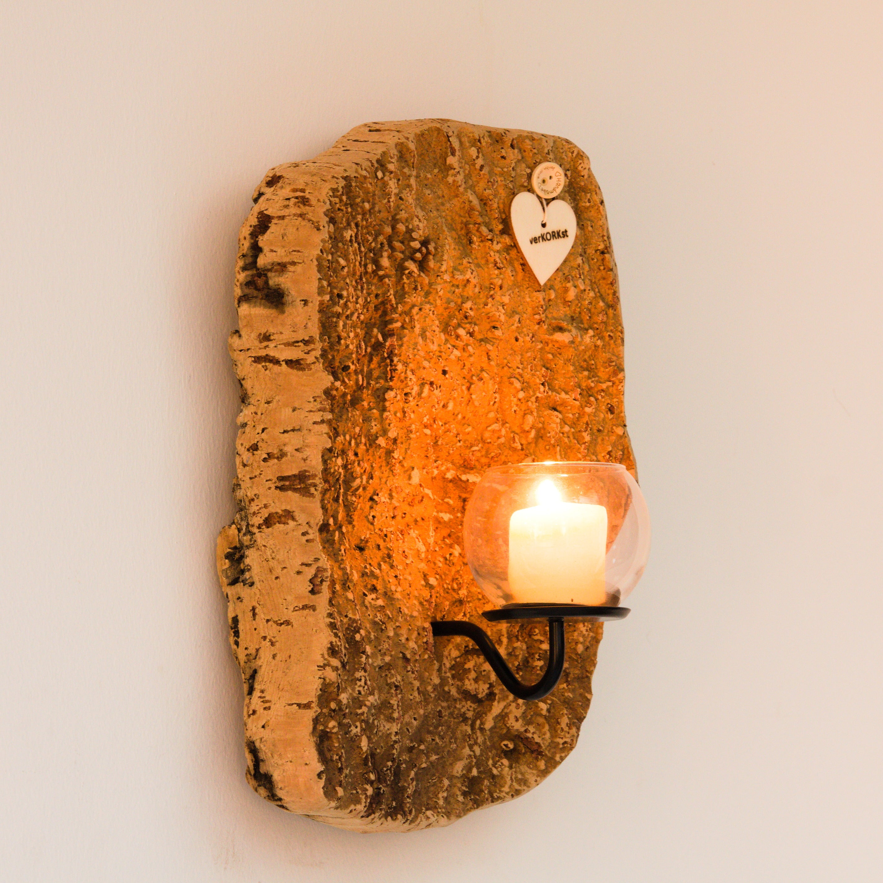 verKORKst premium wall candle holder made of cork bark for indoor and outdoor use * rustic wall decoration * exclusive vintage wall candle holder