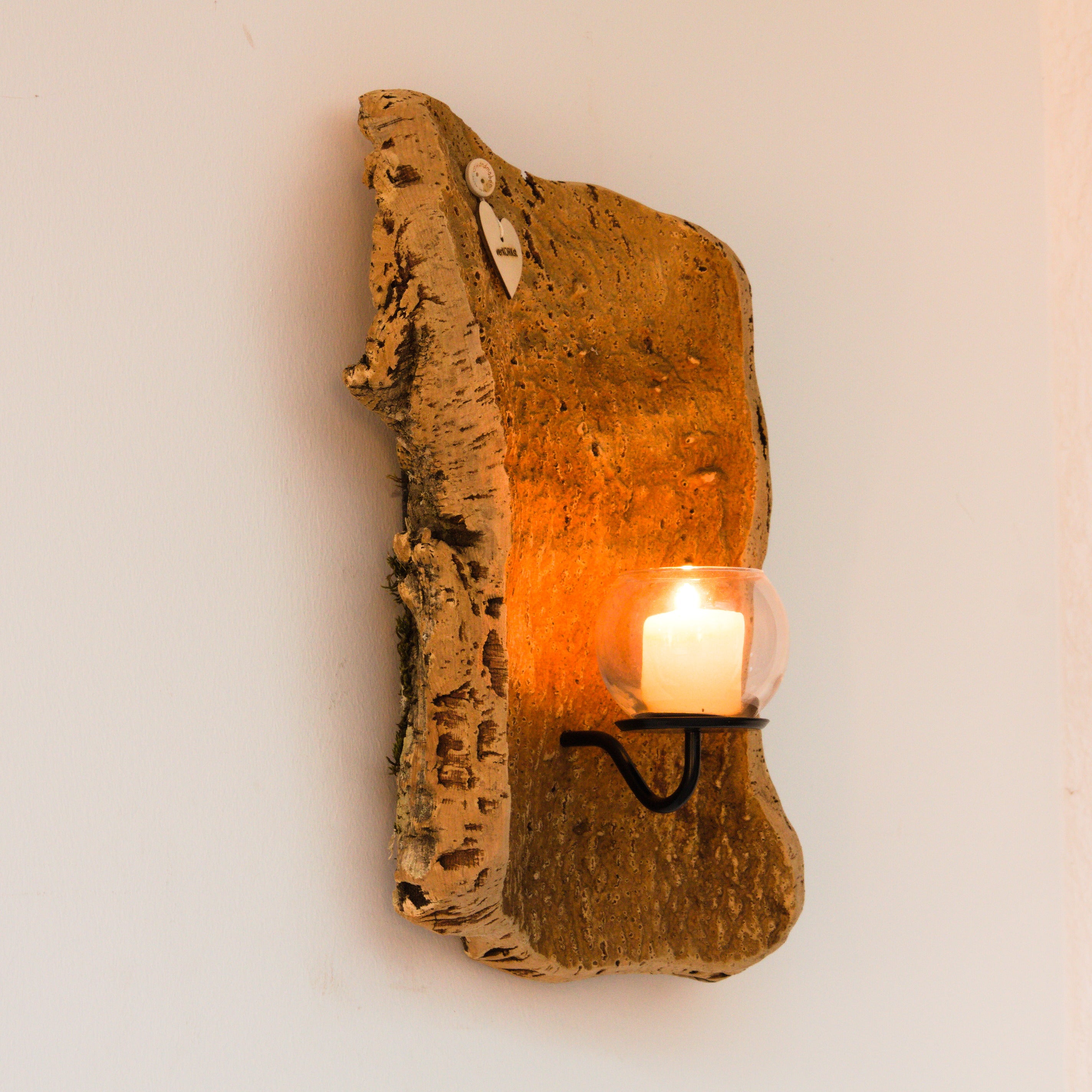 verKORKst premium wall candle holder made of cork bark for indoor and outdoor use * rustic wall decoration * exclusive vintage wall candle holder