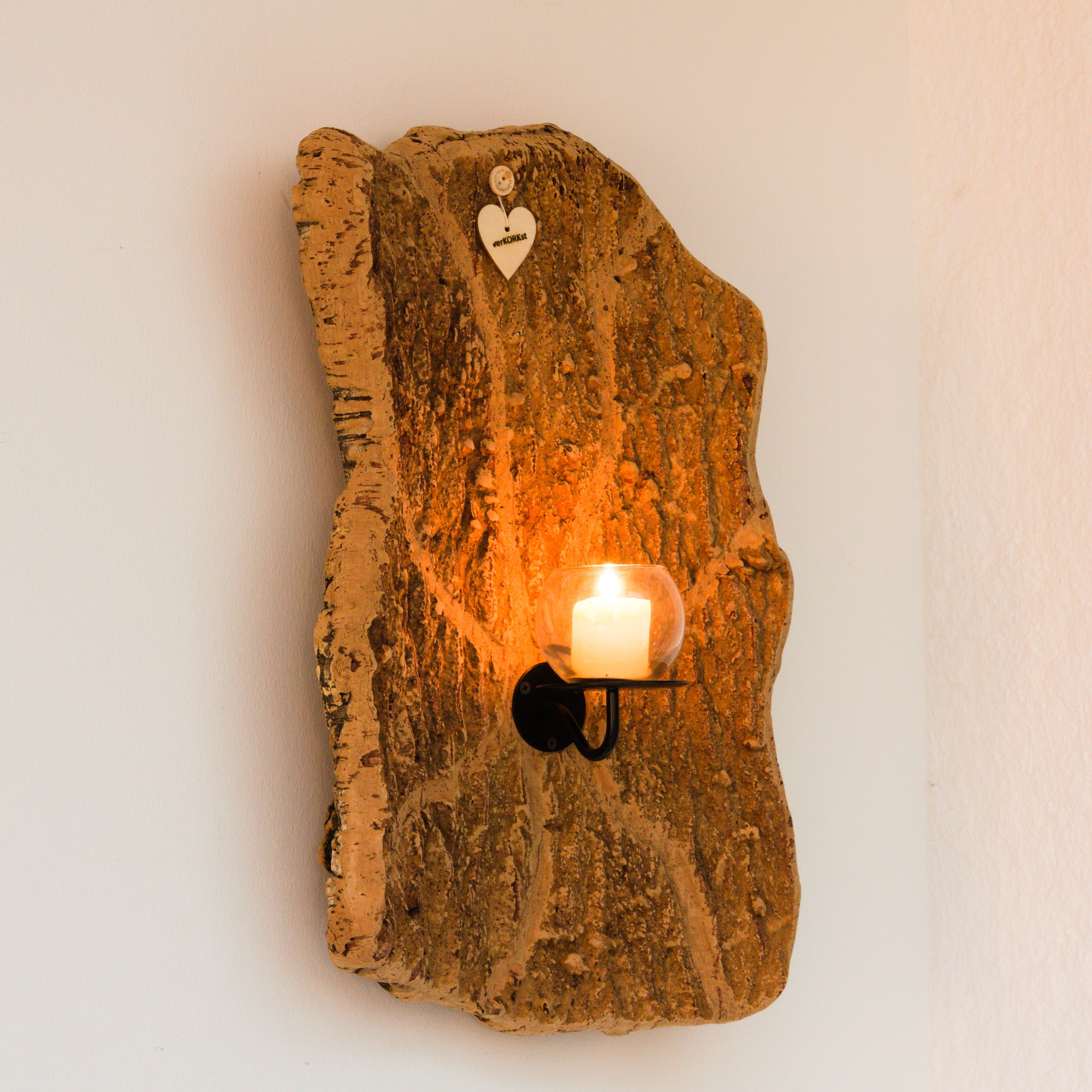 verKORKst premium wall candle holder made of cork bark for indoor and outdoor use * rustic wall decoration * exclusive vintage wall candle holder