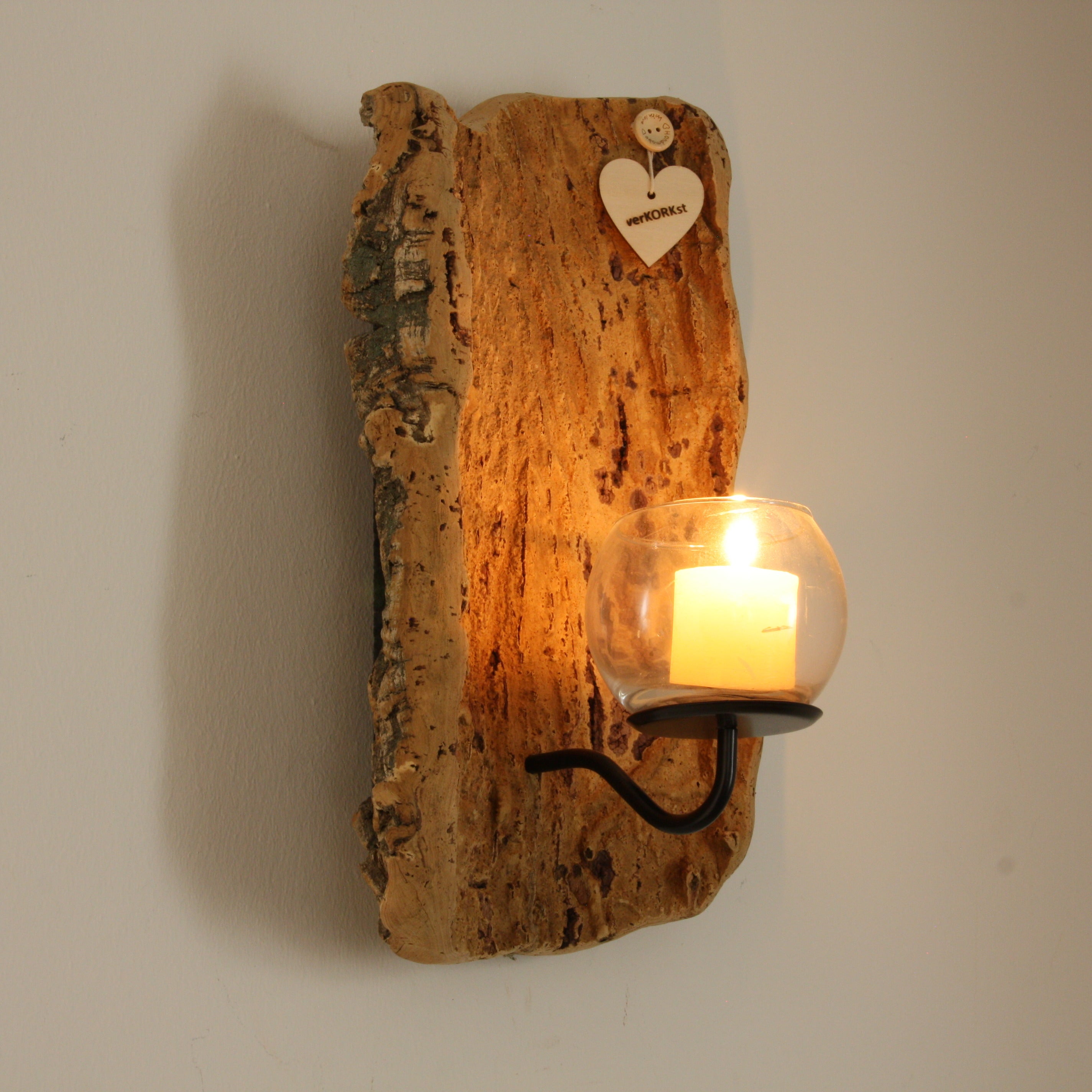verKORKst premium wall candle holder made of cork bark for indoor and outdoor use * rustic wall decoration * exclusive vintage wall candle holder