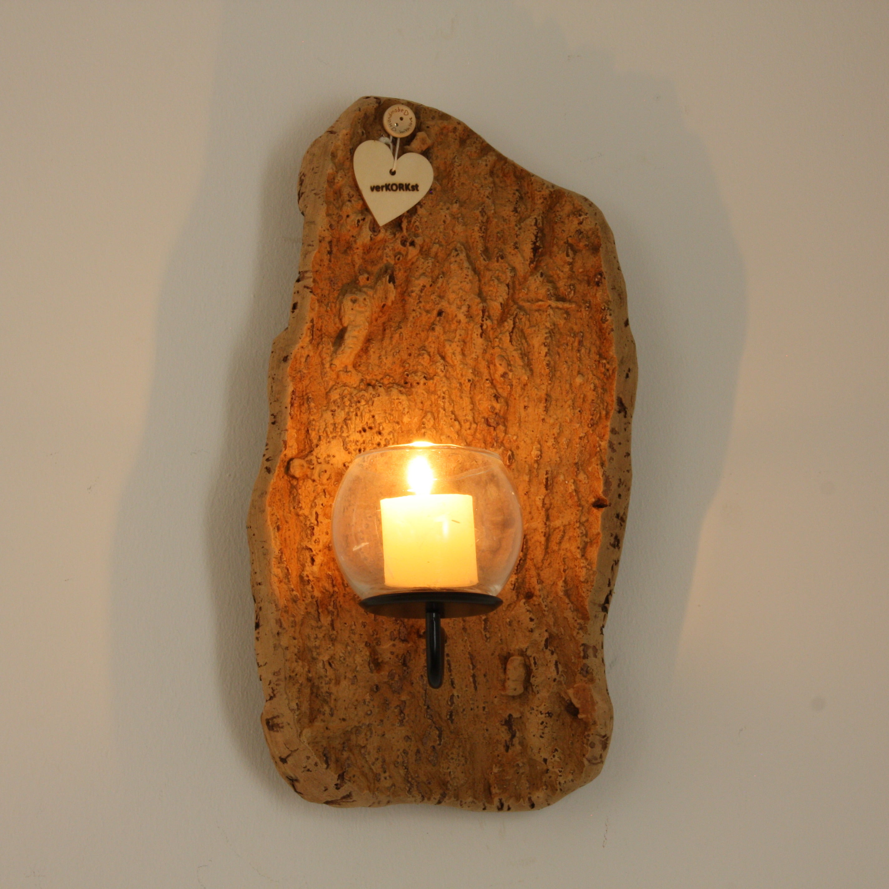 verKORKst premium wall candle holder made of cork bark for indoor and outdoor use * rustic wall decoration * exclusive vintage wall candle holder