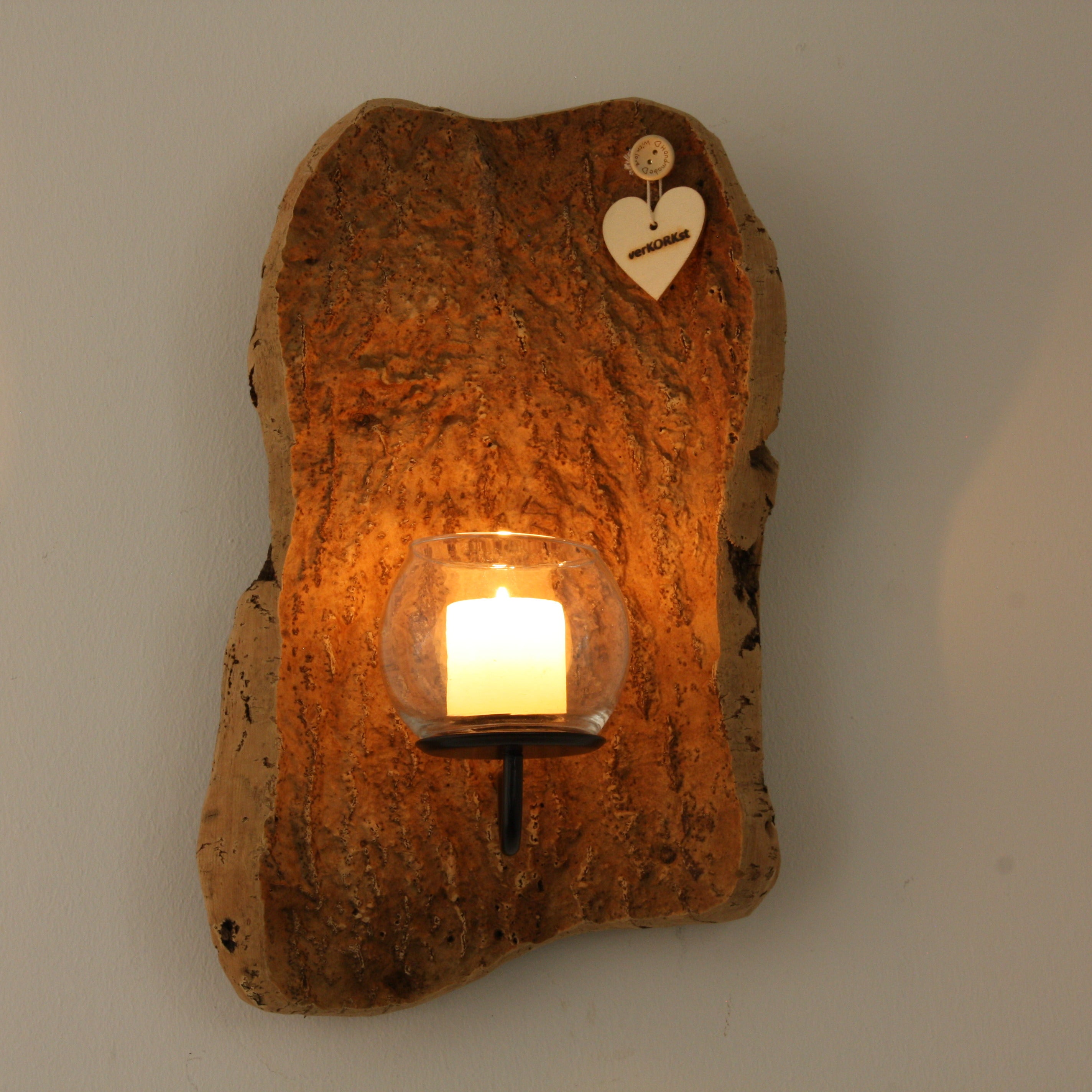 verKORKst premium wall candle holder made of cork bark for indoor and outdoor use * rustic wall decoration * exclusive vintage wall candle holder