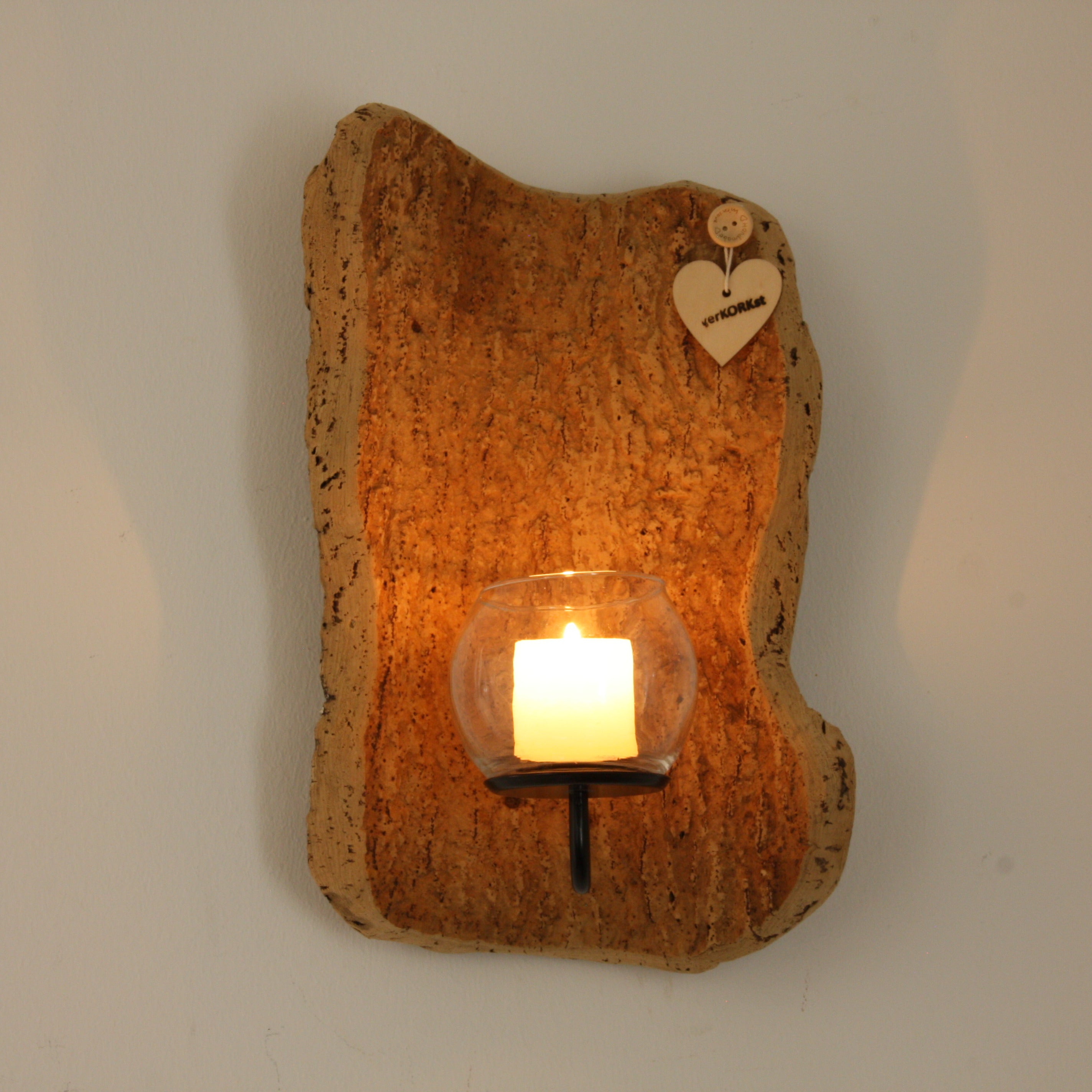 verKORKst premium wall candle holder made of cork bark for indoor and outdoor use * rustic wall decoration * exclusive vintage wall candle holder