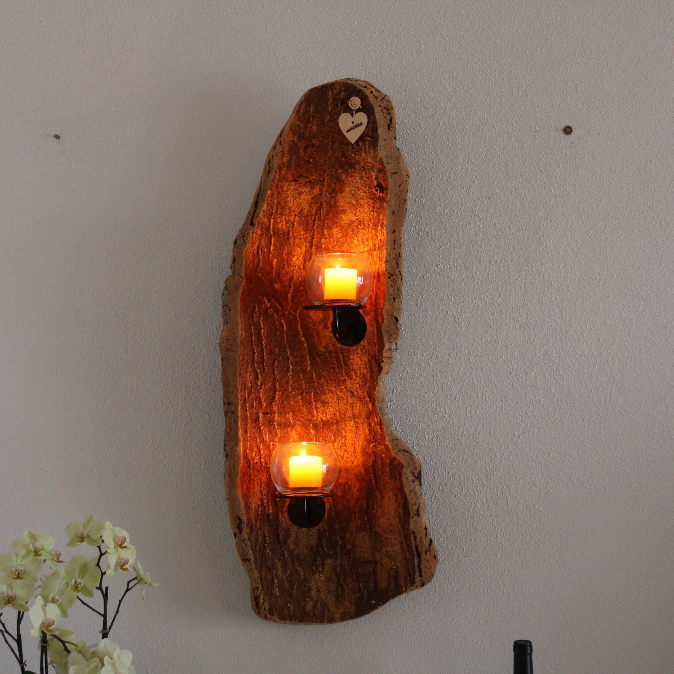 verKORKst Premium Wandkerzenhalter aus Korkrinde für Innen- & Außenbereich * rustikale Wanddekoration * Exklusiver Vintage Wand Kerzenhalter * handgefertigt in Deutschland