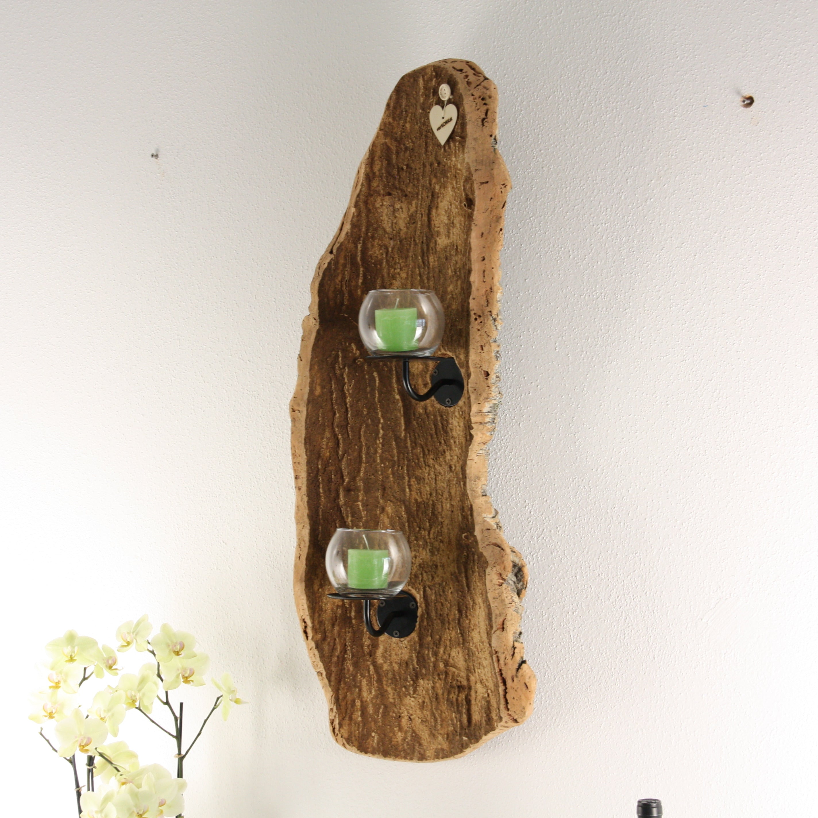 verKORKst Premium Wandkerzenhalter aus Korkrinde für Innen- & Außenbereich * rustikale Wanddekoration * Exklusiver Vintage Wand Kerzenhalter * handgefertigt in Deutschland