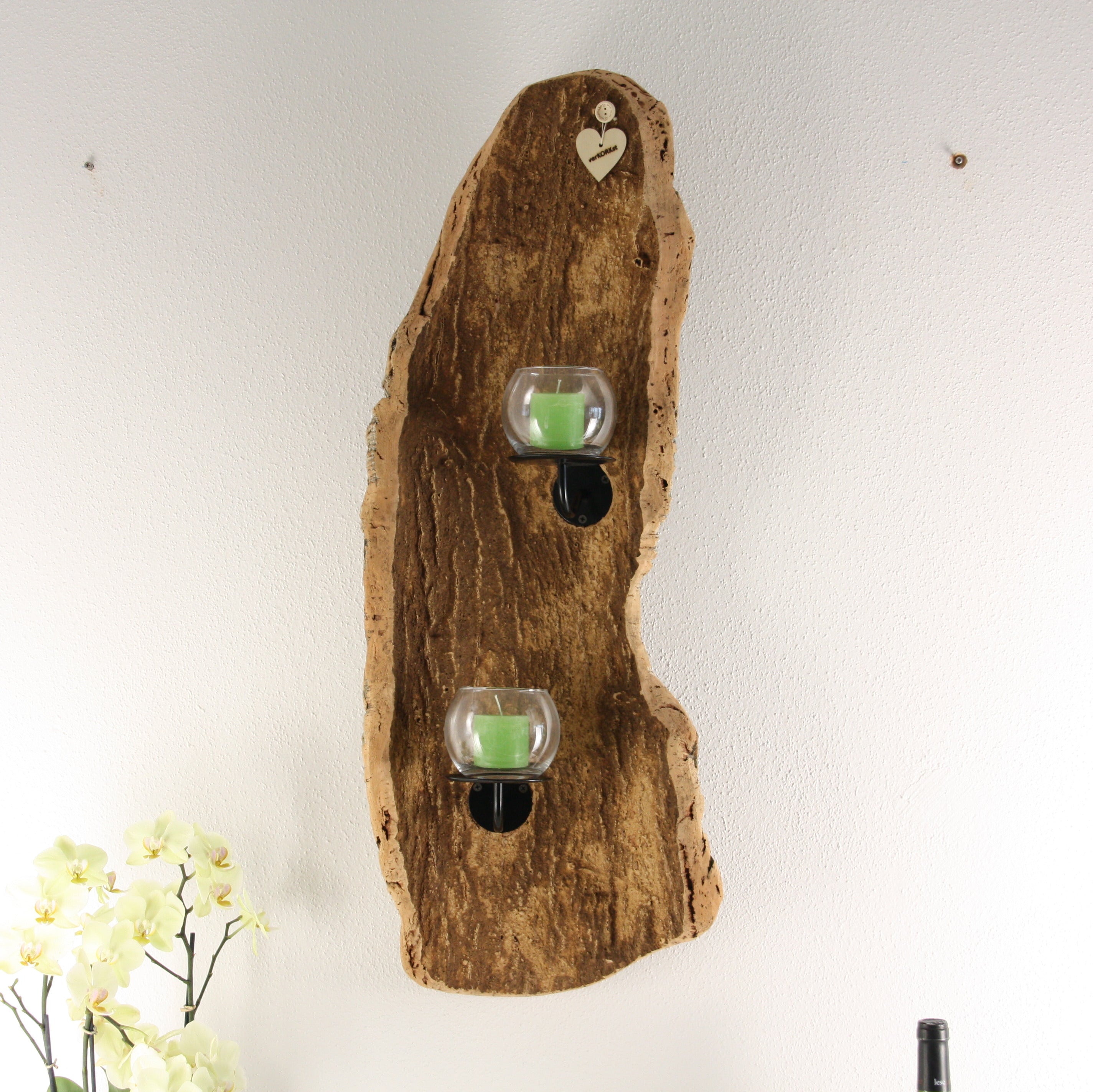 verKORKst Premium Wandkerzenhalter aus Korkrinde für Innen- & Außenbereich * rustikale Wanddekoration * Exklusiver Vintage Wand Kerzenhalter * handgefertigt in Deutschland
