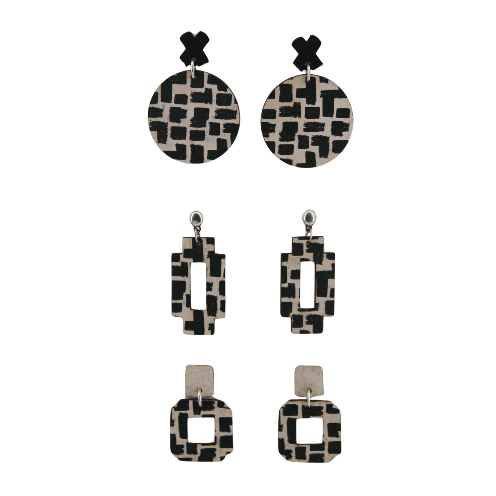 Ohrringe aus Kork * Motiv black and white * 3 Designs * handmade in Portugal * extrem nachhaltig * vegan * nickel- u. bleifrei