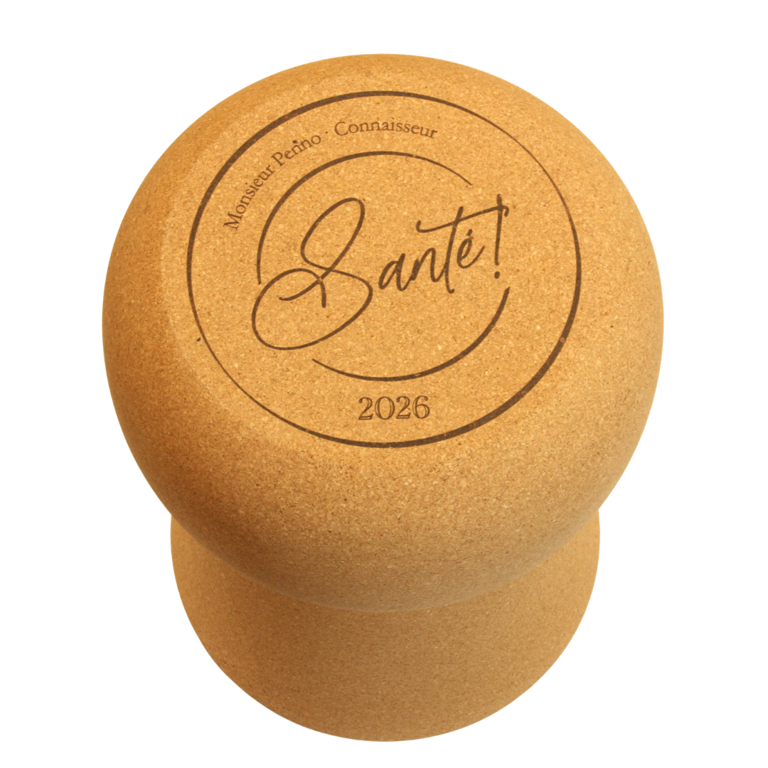verKORKst Premium Kork-Beistelltisch und Hocker in Form eines riesigen Champagnerkorken * Individualisierbar * Bar-Stool und Bar-Table * XL Champagner Kork Barhocker und Bartisch