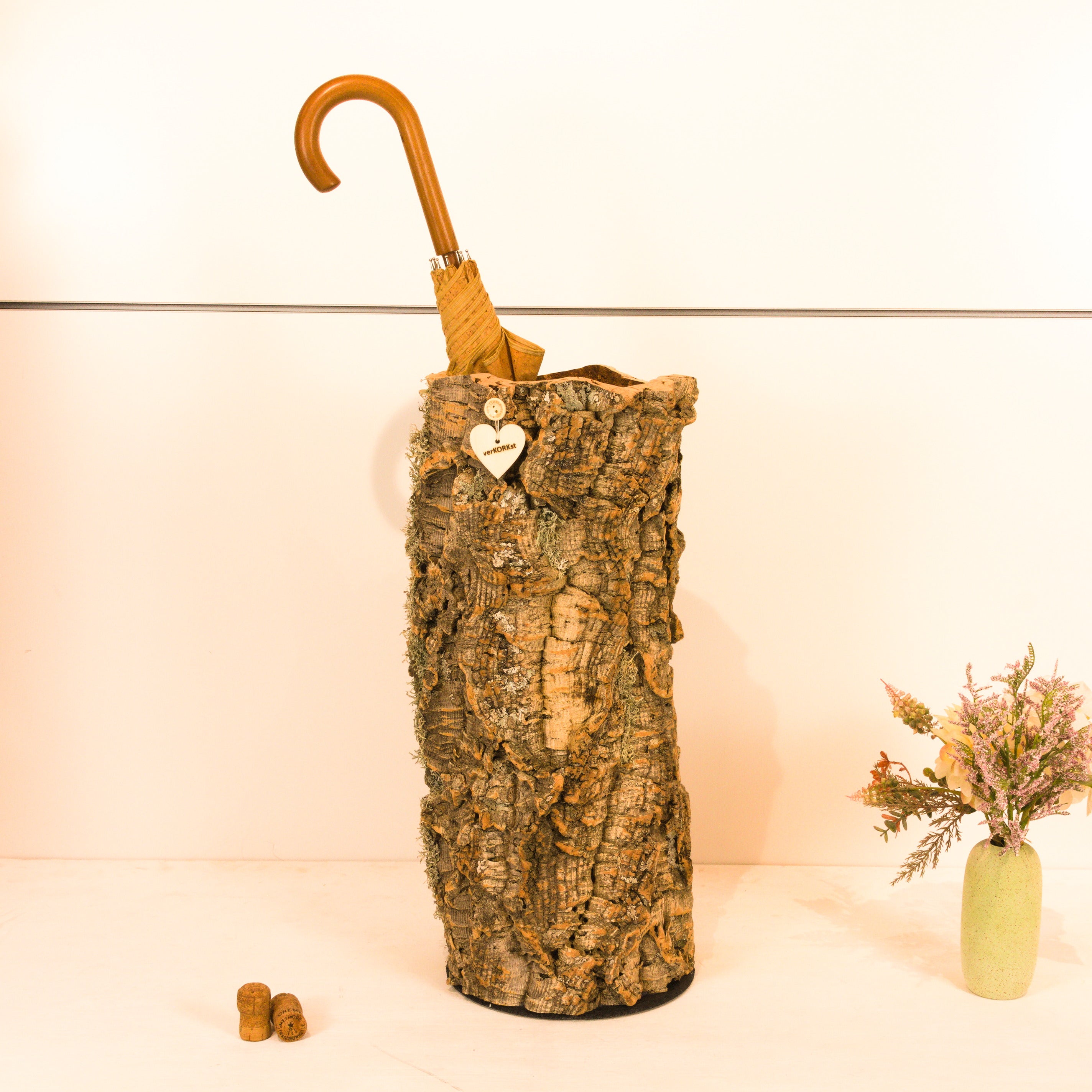 VERKORKst premium umbrella stand made of cork bark * Vintage umbrella holder in country style * Decoration for hallway, entrance, office