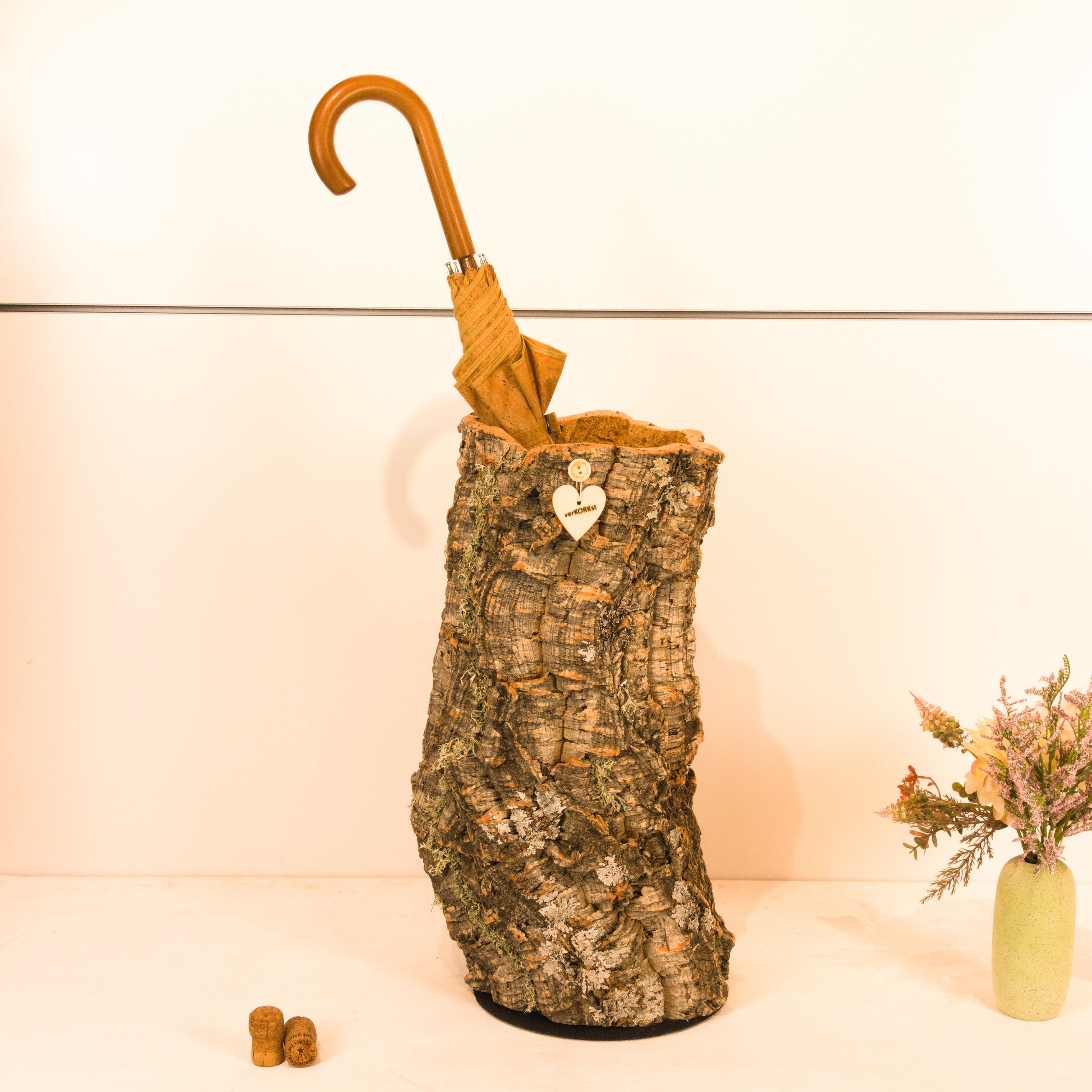 VERKORKst premium umbrella stand made of cork bark * Vintage umbrella holder in country style * Decoration for hallway, entrance, office