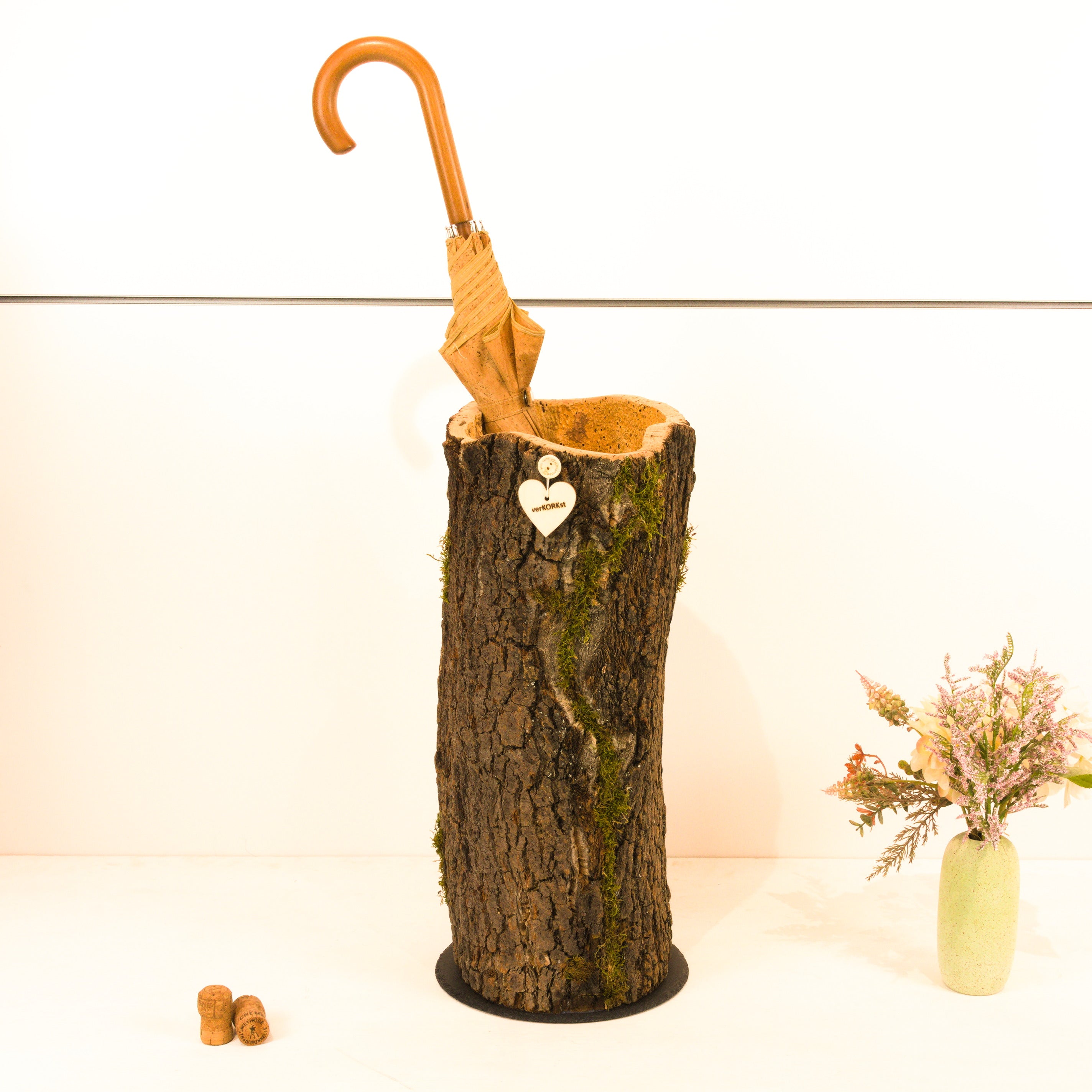 VERKORKst premium umbrella stand made of cork bark * Vintage umbrella holder in country style * Decoration for hallway, entrance, office