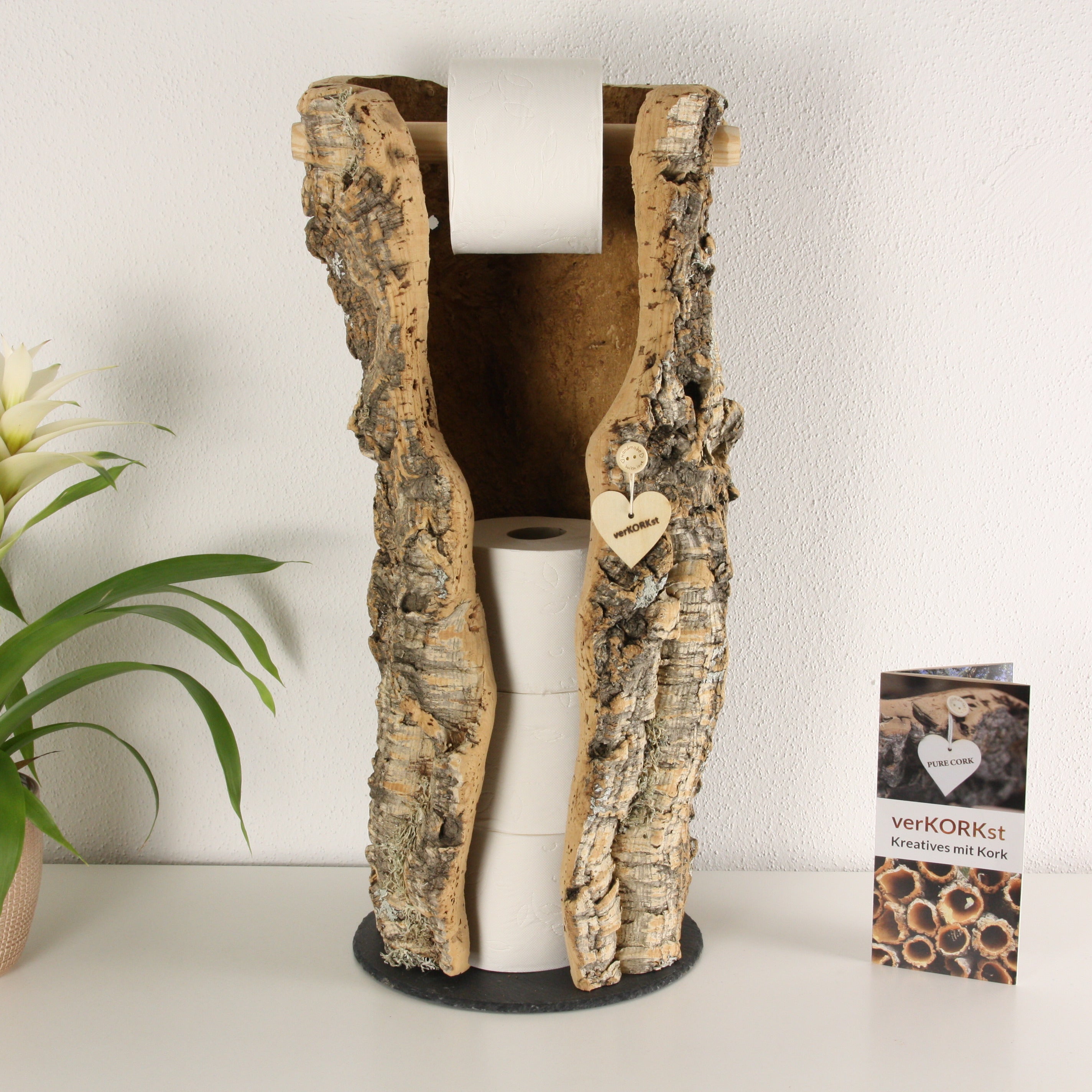 verKORKst Premium Toilettenpapier-Aufbewahrung aus Kork * Vintage WC-Rollen Halter * Klopapierspender 5 Rollen * Badezimmer-Accessoires