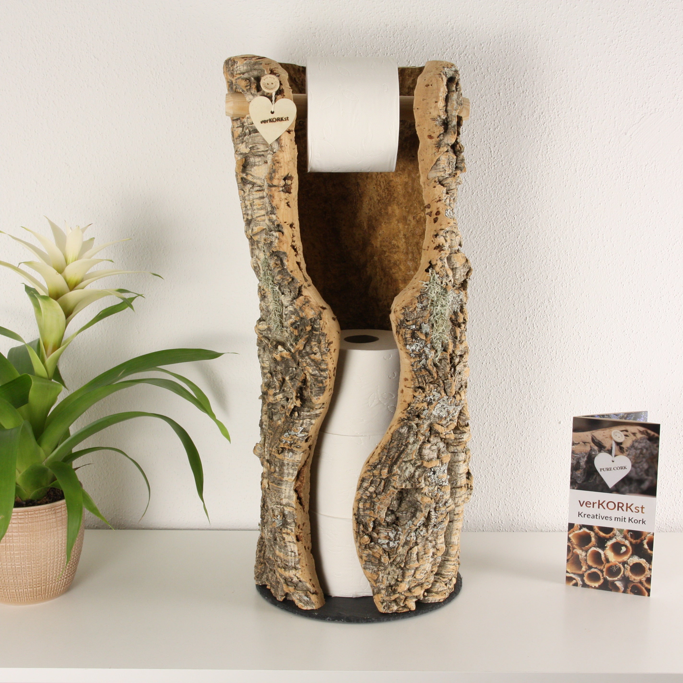 verKORKst Premium Toilettenpapier-Aufbewahrung aus Kork * Vintage WC-Rollen Halter * Klopapierspender 5 Rollen * Badezimmer-Accessoires