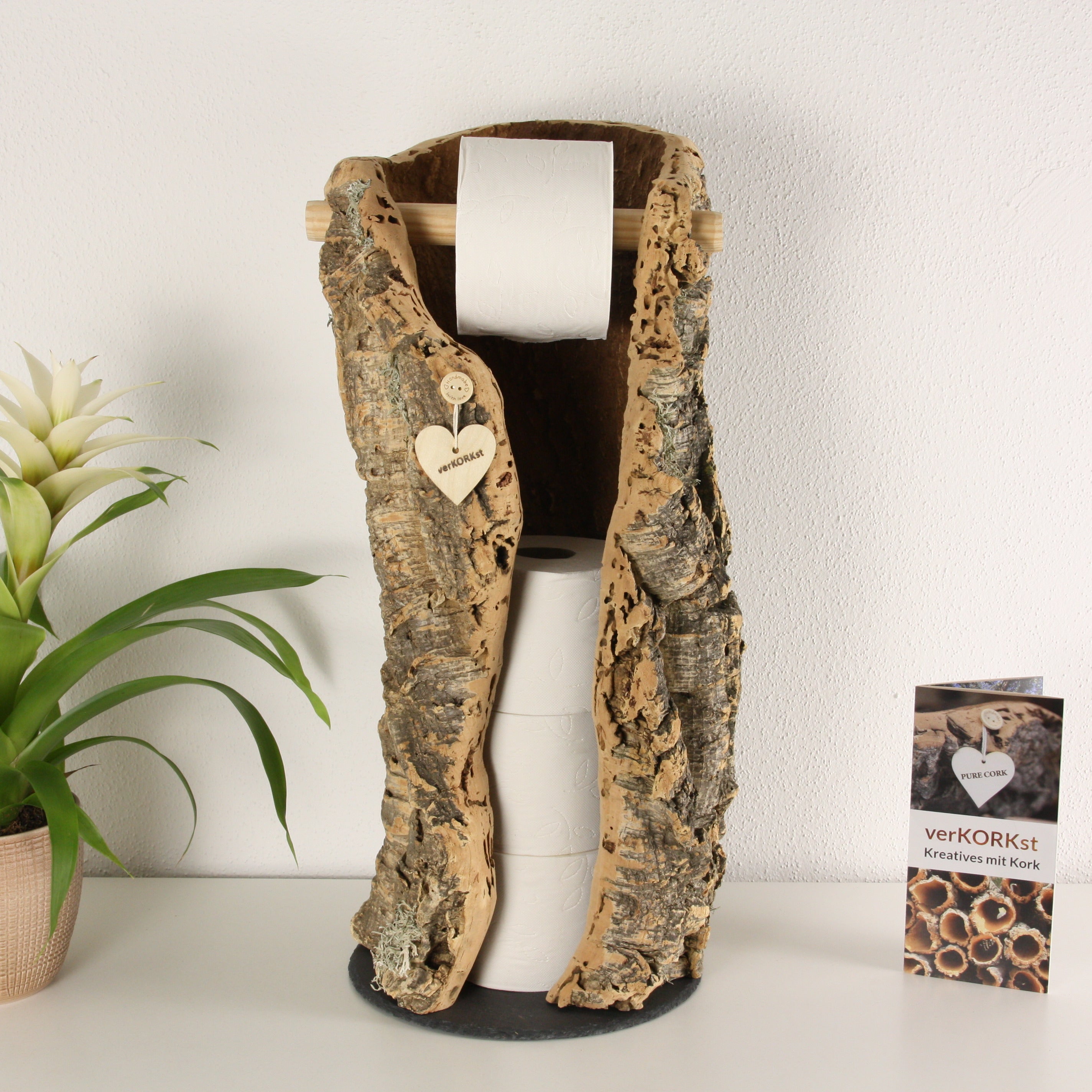 verKORKst Premium Toilettenpapier-Aufbewahrung aus Kork * Vintage WC-Rollen Halter * Klopapierspender 5 Rollen * Badezimmer-Accessoires