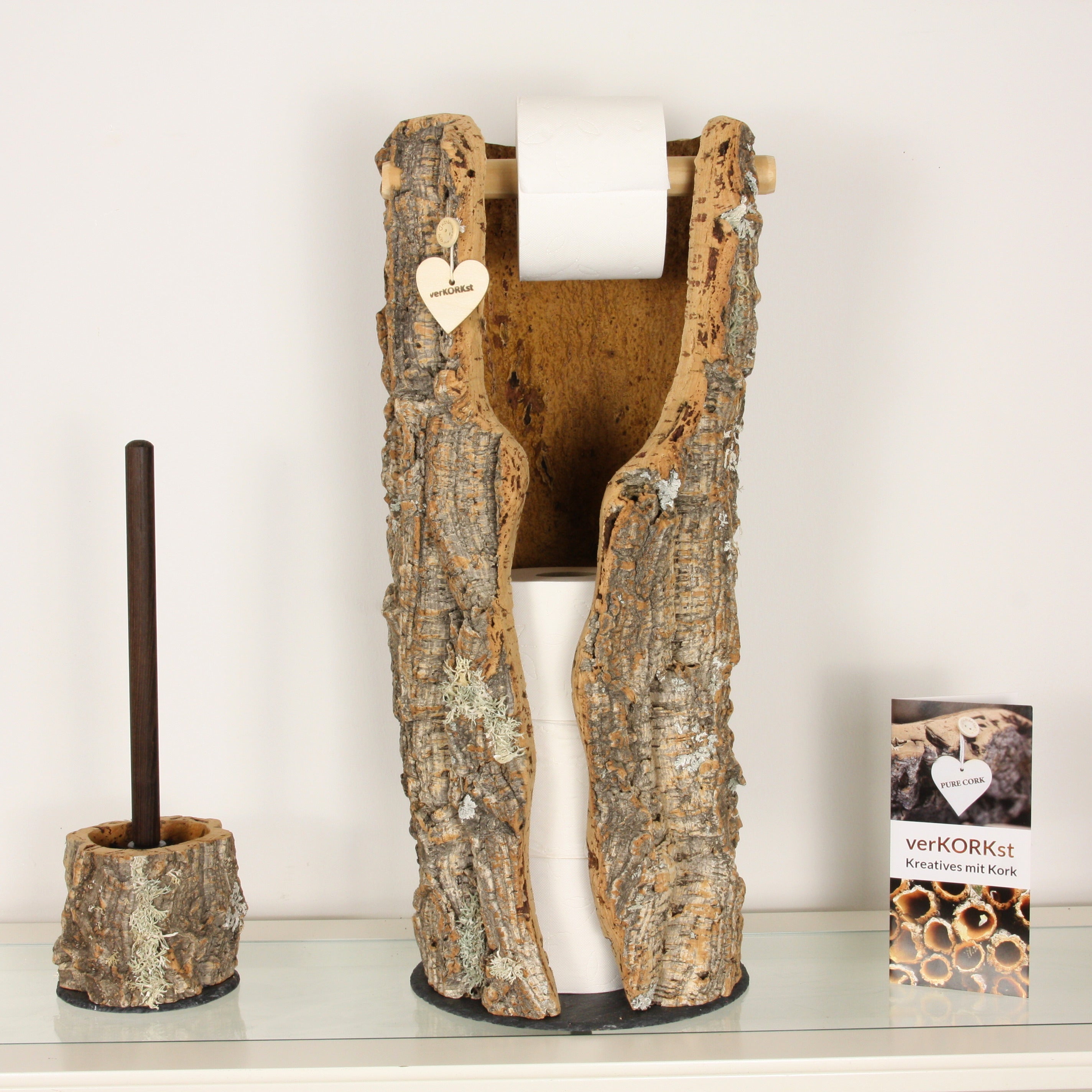 verKORKst Premium Toilettenpapier-Aufbewahrung aus Kork * Vintage WC-Rollen Halter * Klopapierspender 5 Rollen * Badezimmer-Accessoires