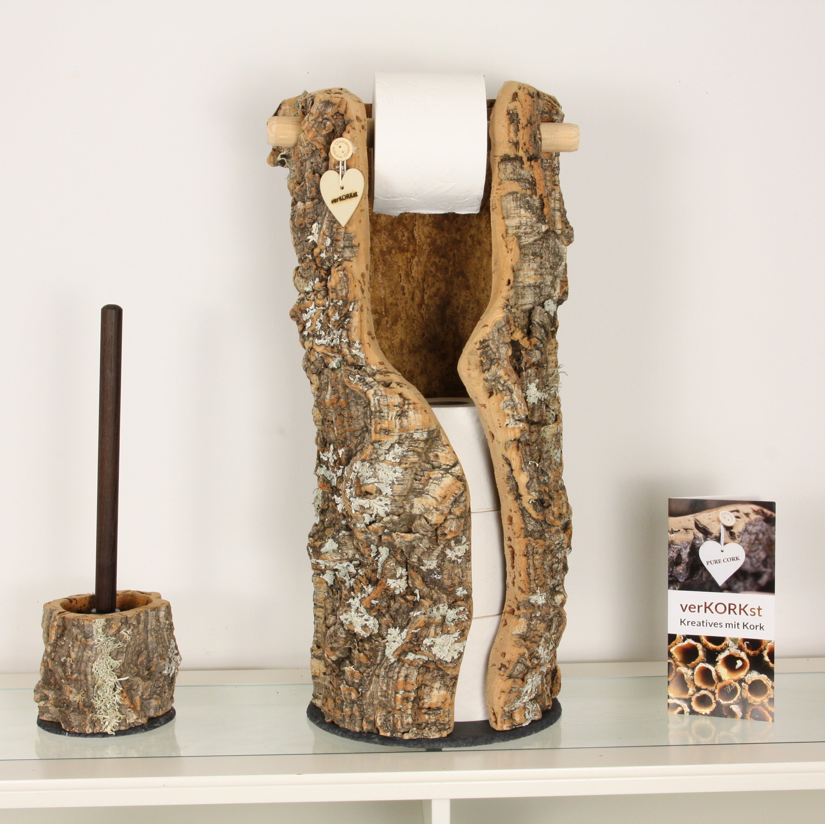verKORKst Premium Toilettenpapier-Aufbewahrung aus Kork * Vintage WC-Rollen Halter * Klopapierspender 5 Rollen * Badezimmer-Accessoires