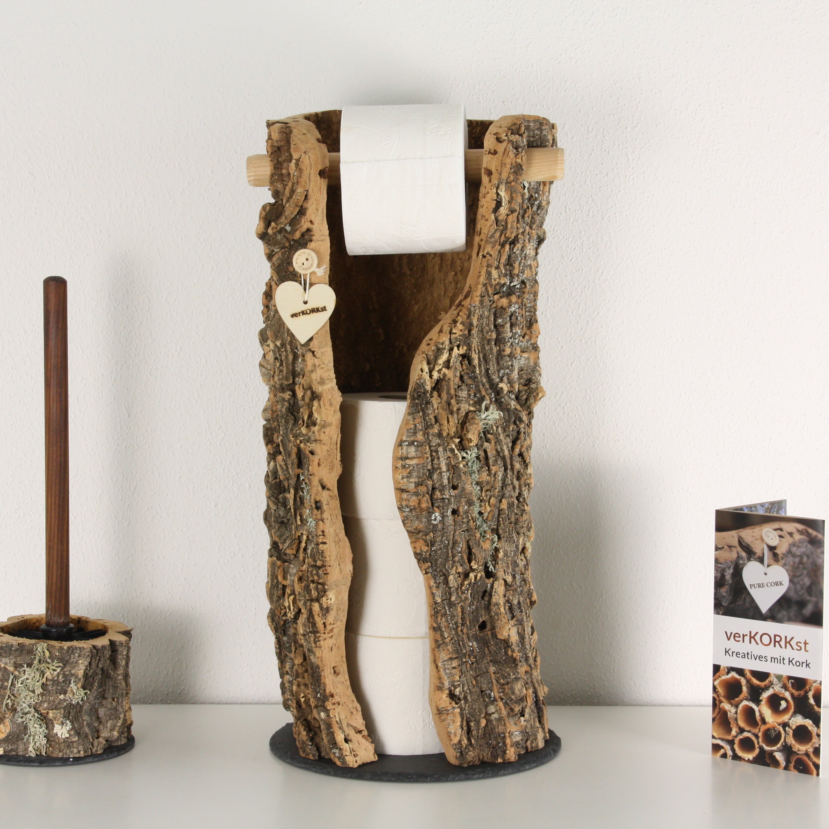 verKORKst Premium Toilettenpapier-Aufbewahrung aus Kork * Vintage WC-Rollen Halter * Klopapierspender 5 Rollen * Badezimmer-Accessoires