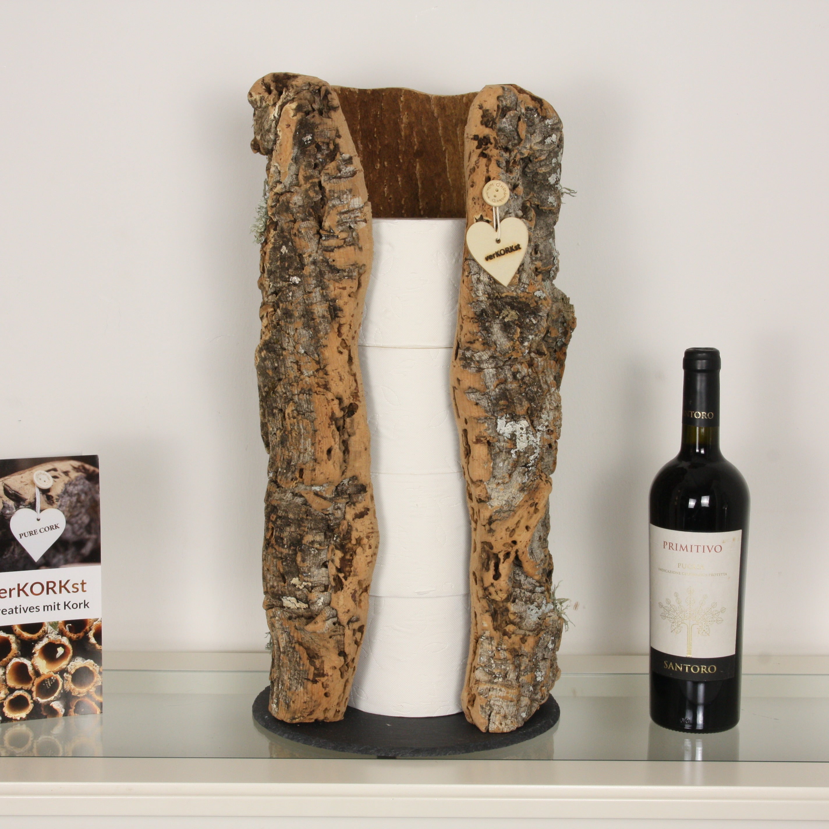 verKORKst Premium Toilettenpapier-Aufbewahrung aus Korkrinde * Vintage WC-Rollen Halter * Klopapierspender 5 Rollen * Badezimmer-Accessoires