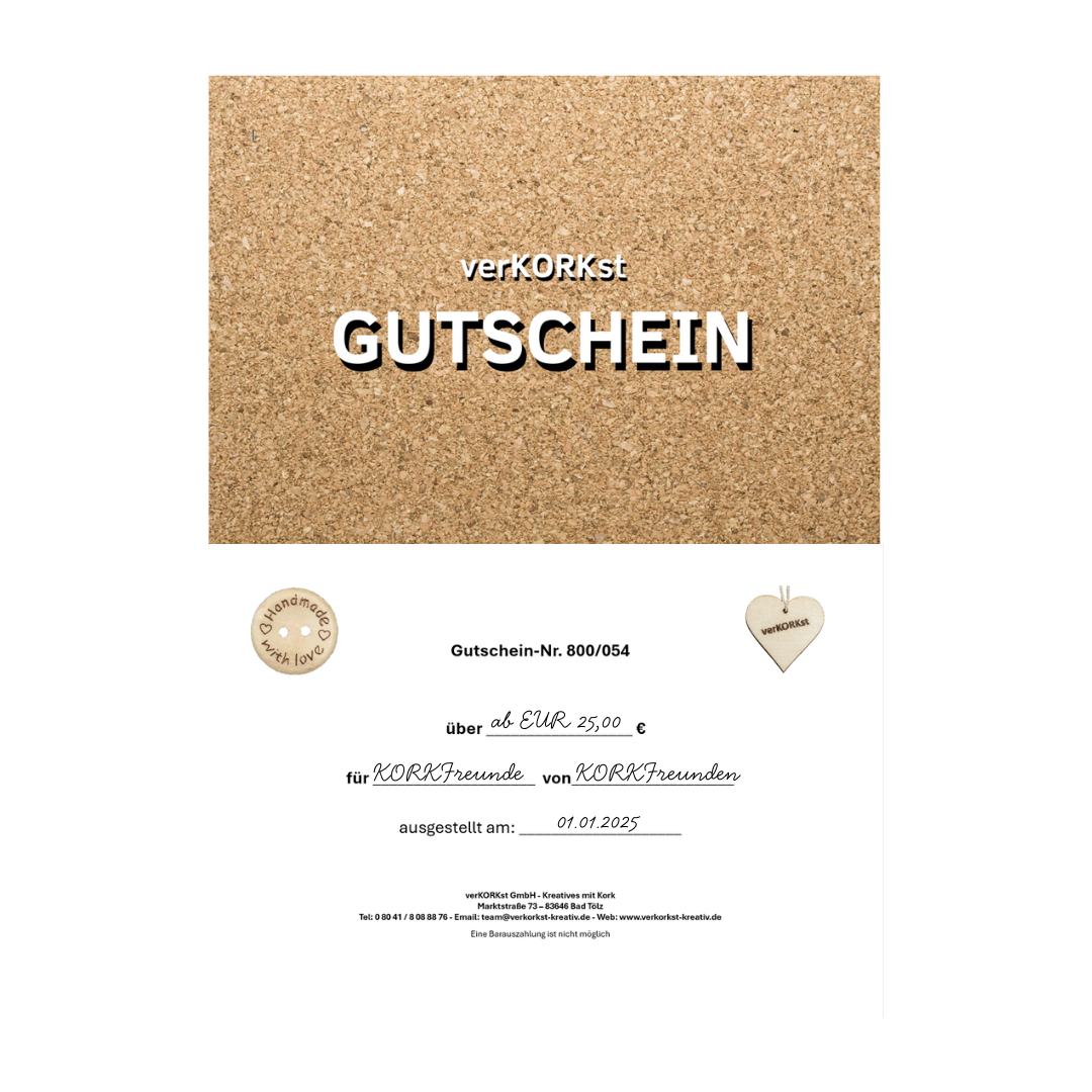 verKORKst Kreatives mit Kork Geschenk-Gutschein