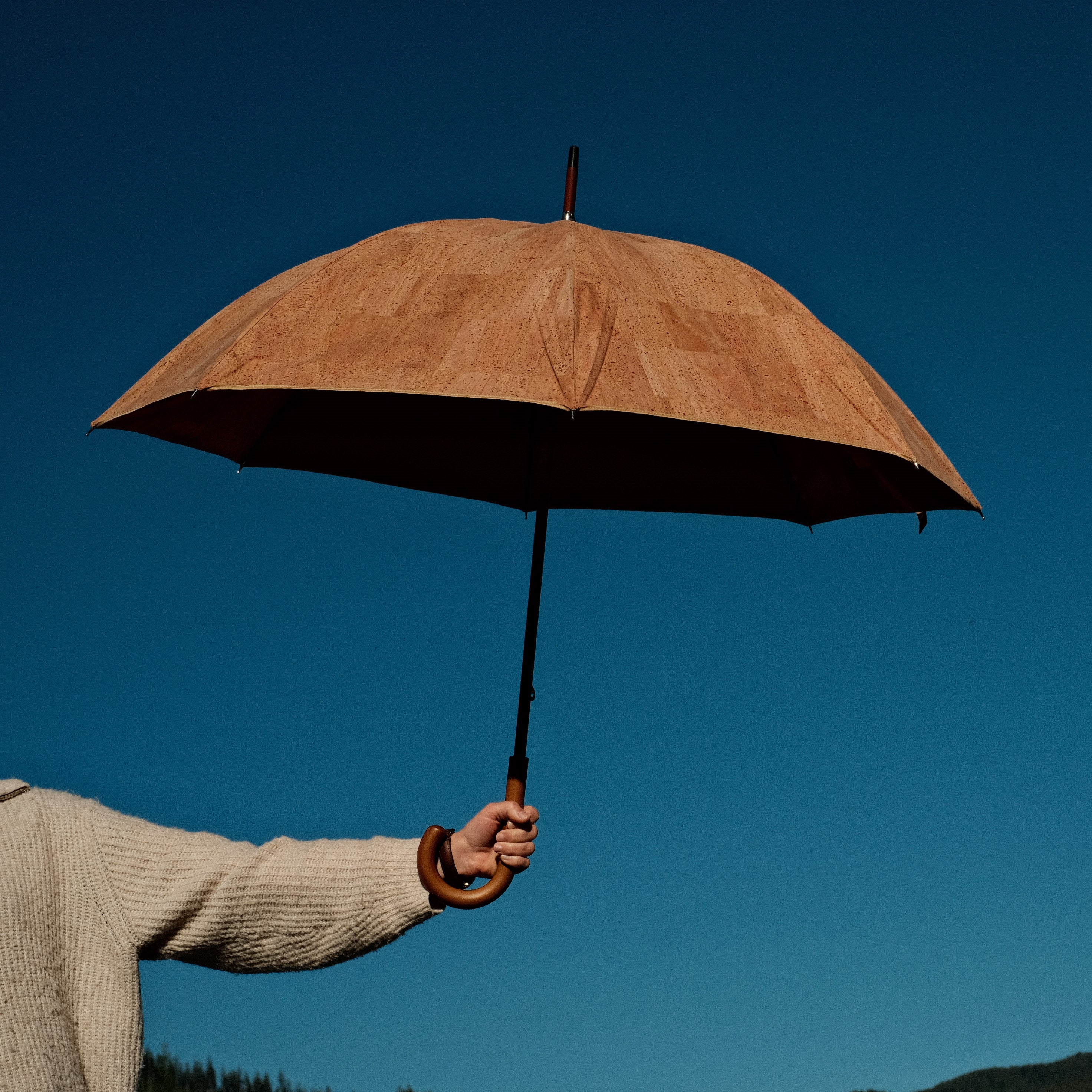 Kork Regenschirm * vegan * Regenschirm für Damen und Herren * Holzgriff * hergestellt in Portugal