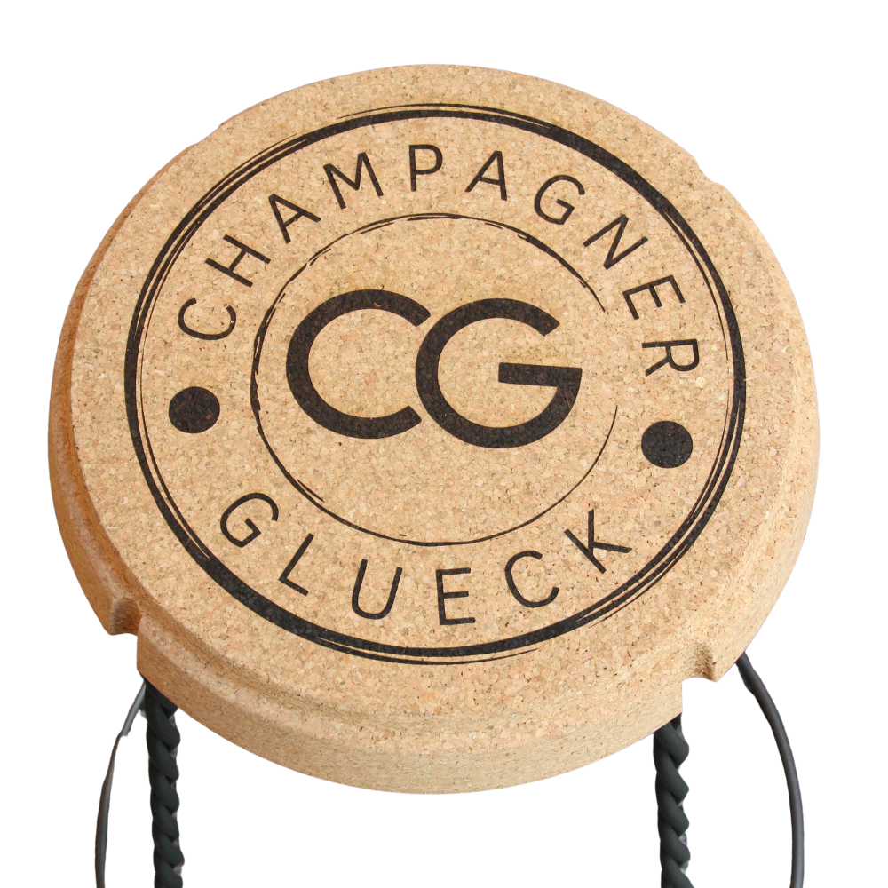 verKORKst Premium Champagner Barhocker aus Kork und Metall * Individualisierbar * stapelbar * Muselet Design * Bar Stool * Made in Portugal