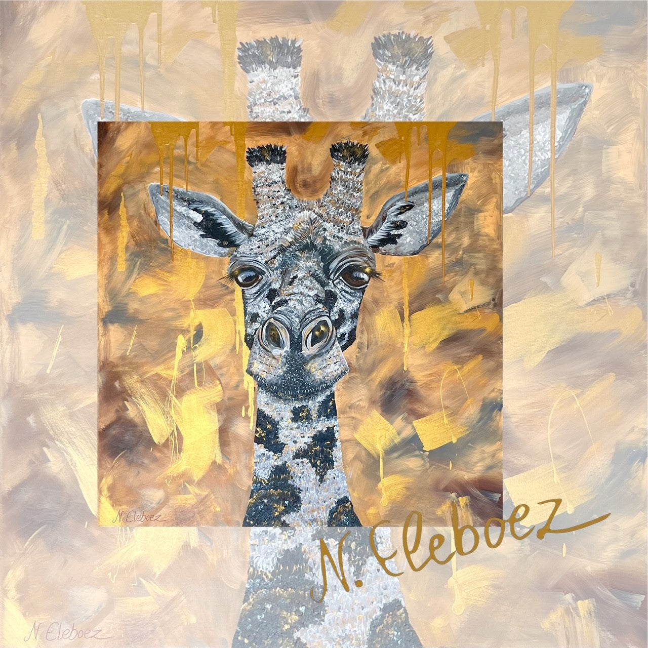 Kunstdruck * Acryl auf Leinwand * Giraffe * Nirtak Eleboez * verschiedene Größen * Schwarz-Weiß-Gold Kollektion
