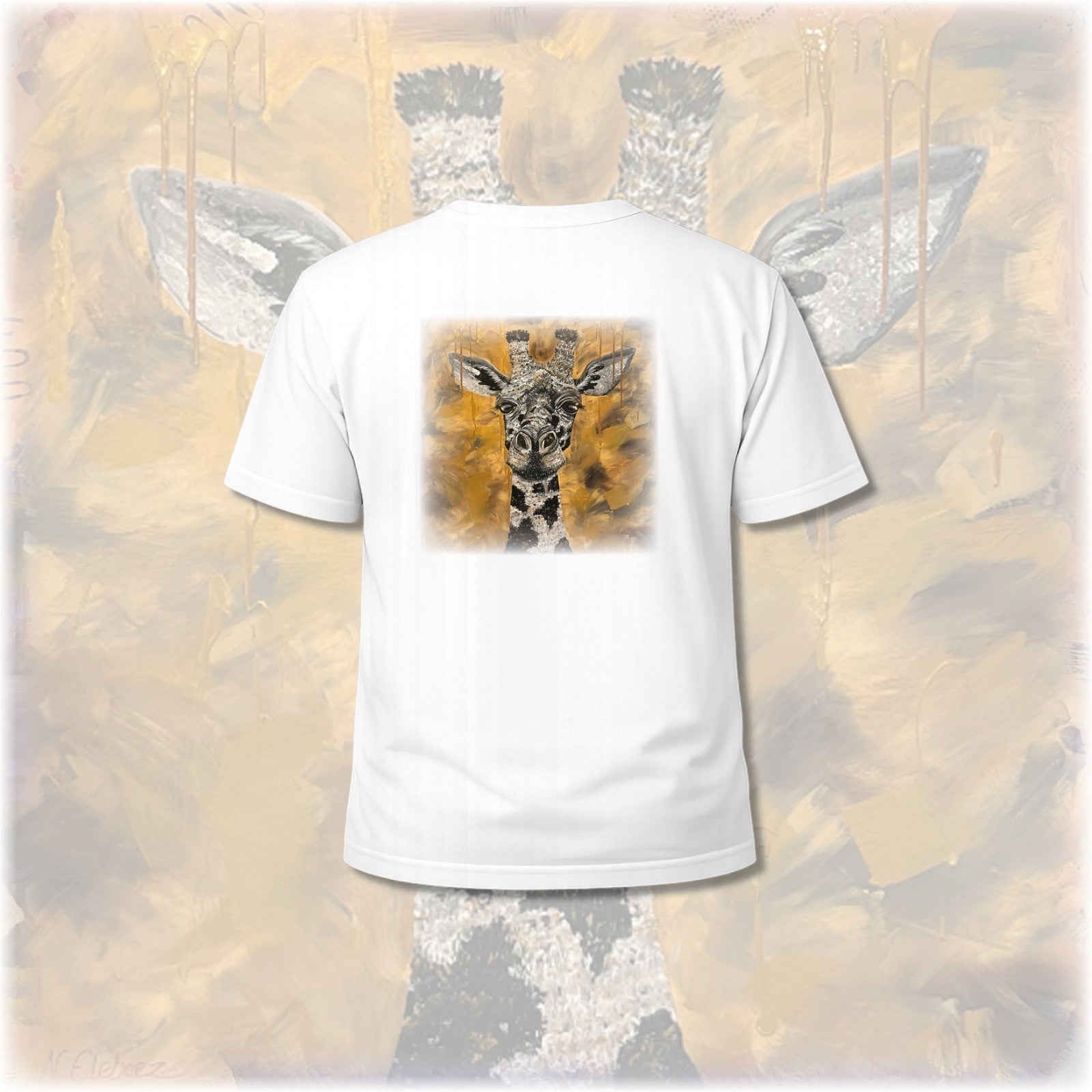 Unisex T-Shirt * handsigniert * Unikate * Kunstprint Vorder- & Rückseite * Giraffe * weiß * T-Shirt * Nirtak Eleböz * 100% Baumwolle