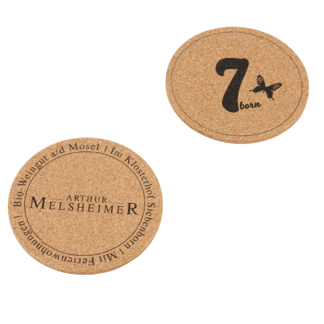 Individualisierte verKORKst Premium Glasuntersetzer aus Kork * 200 und 500 Stück * Individualisiert mit Ihrem Logo und/oder Text * Untersetzer für Gläser und Flaschen