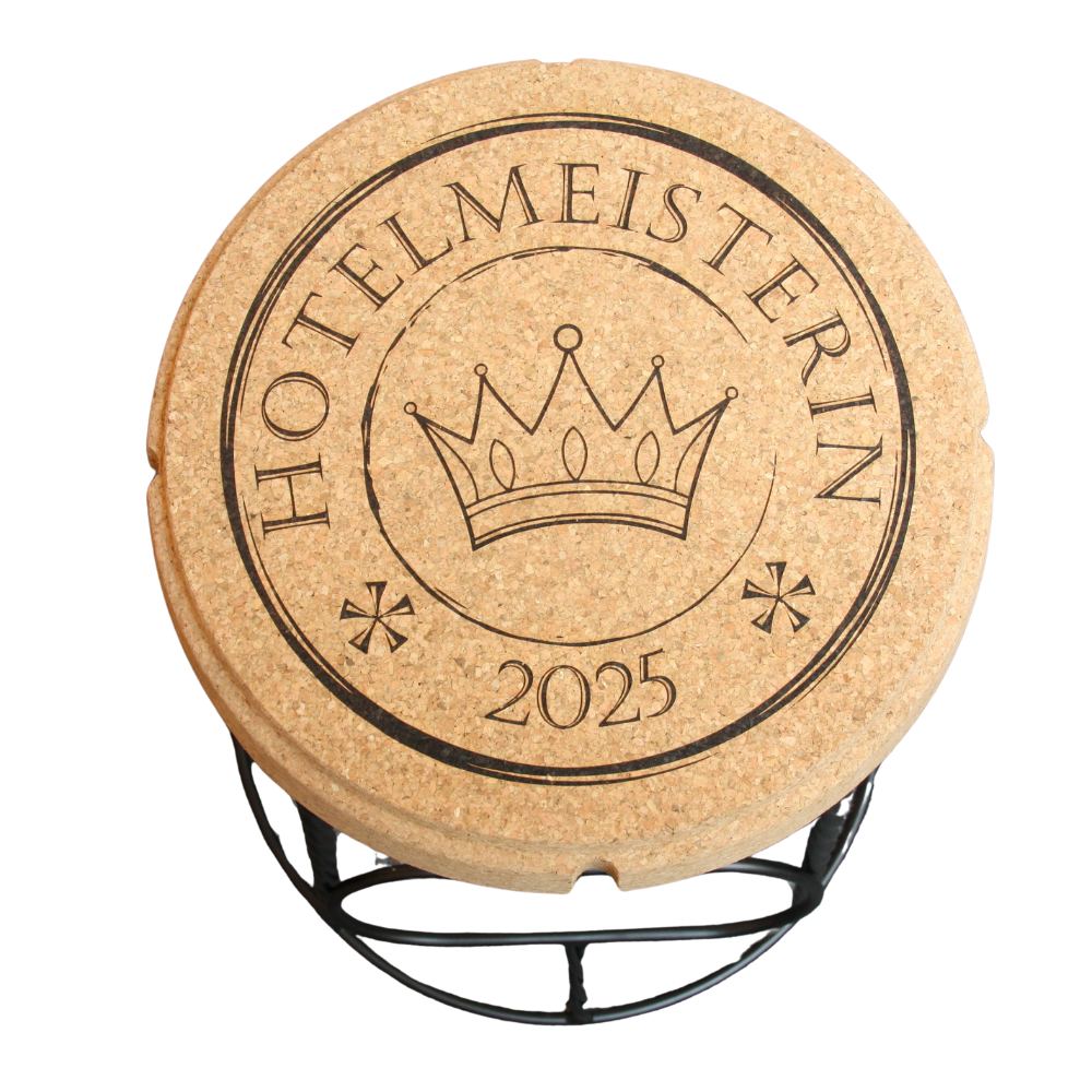 verKORKst Premium Champagner Barhocker aus Kork und Metall * Individualisierbar * stapelbar * Muselet Design * Bar Stool * Made in Portugal