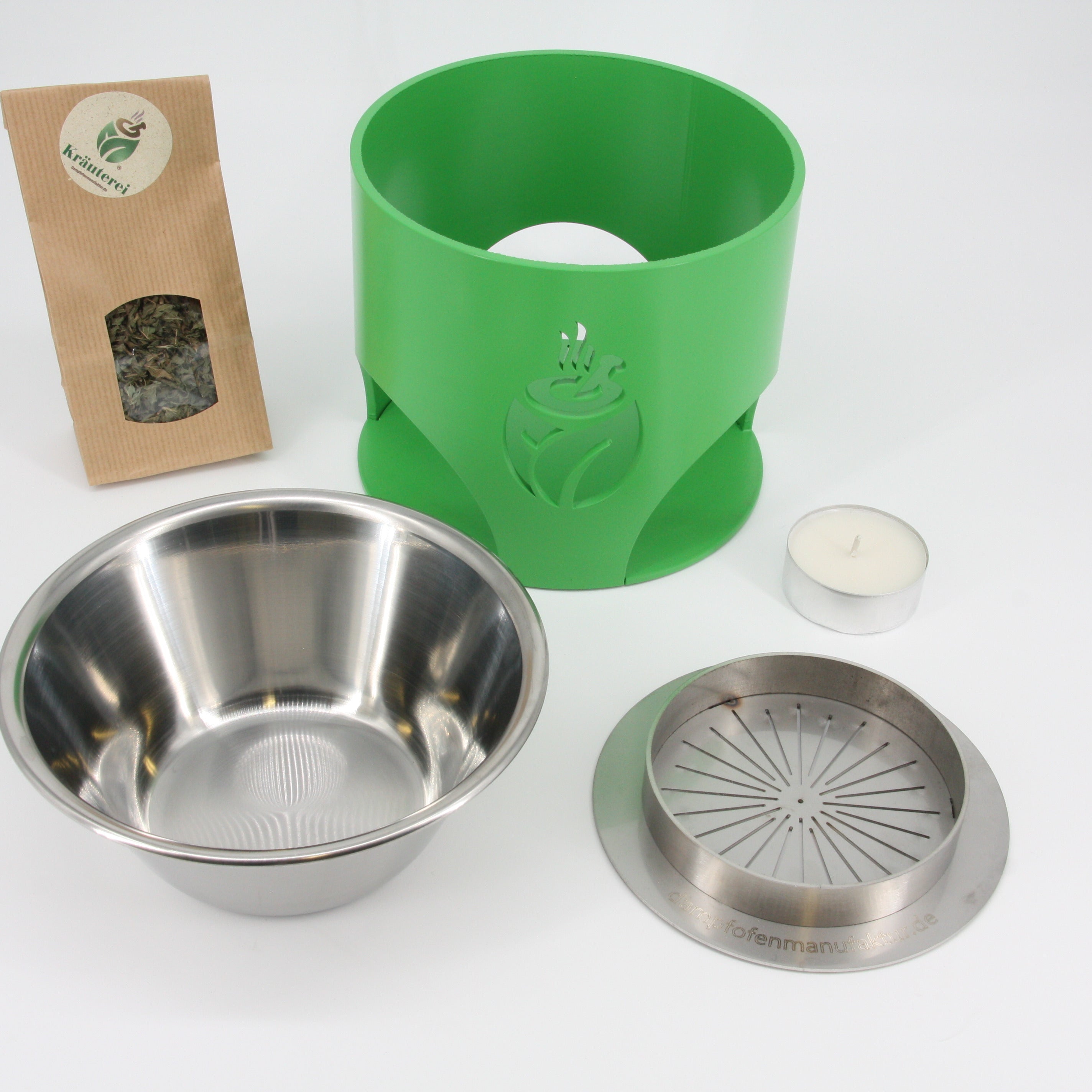 verKORKst Premium Kräuterdampfofen FLAME * grün * natürlicher Duft ohne Strom * Aromatisierung, Befeuchtung und Desinfektion der Luft * made in Germany