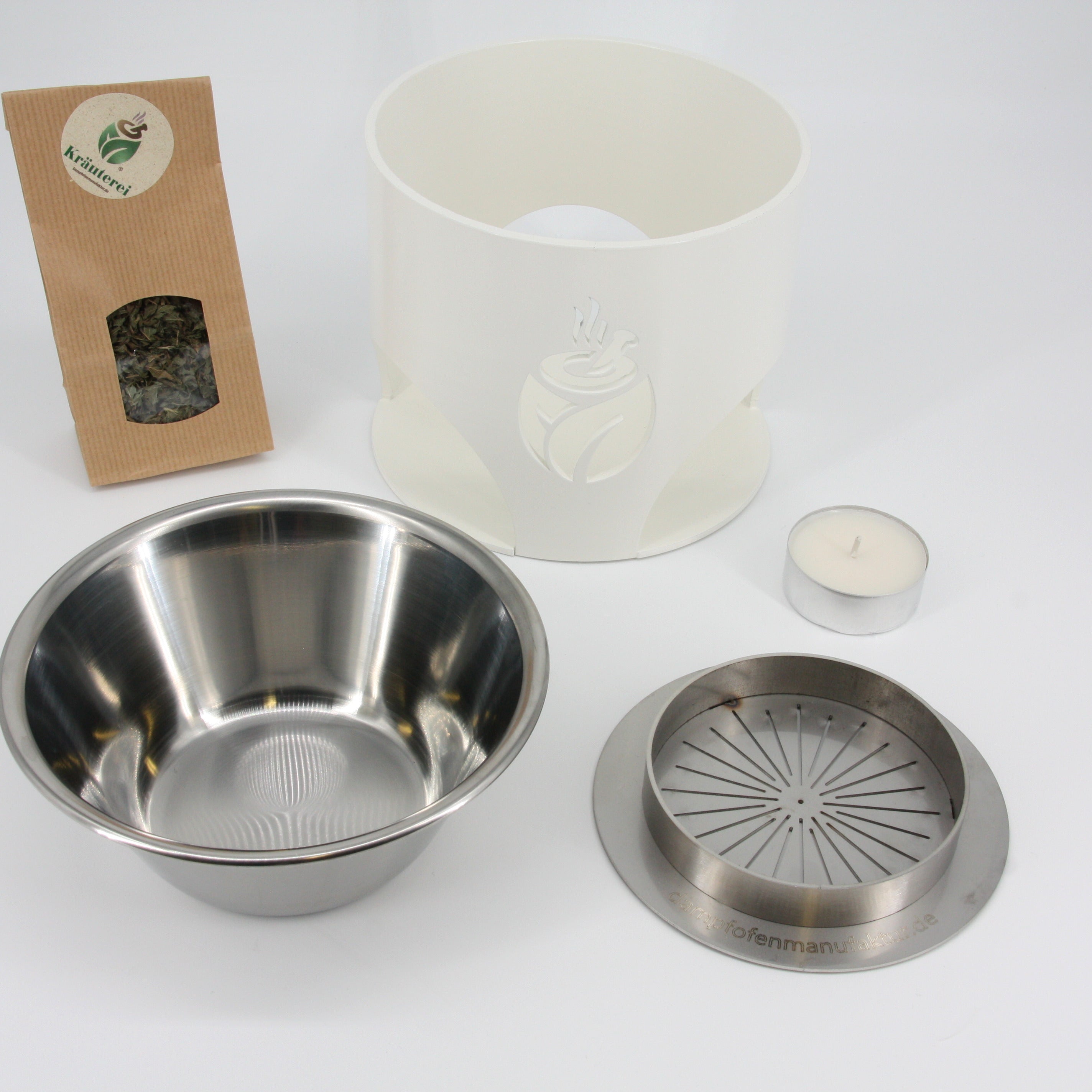 verKORKst Premium Kräuterdampfofen FLAME * weiß matt * natürlicher Duft ohne Strom * Aromatisierung, Befeuchtung und Desinfektion der Luft * made in Germany