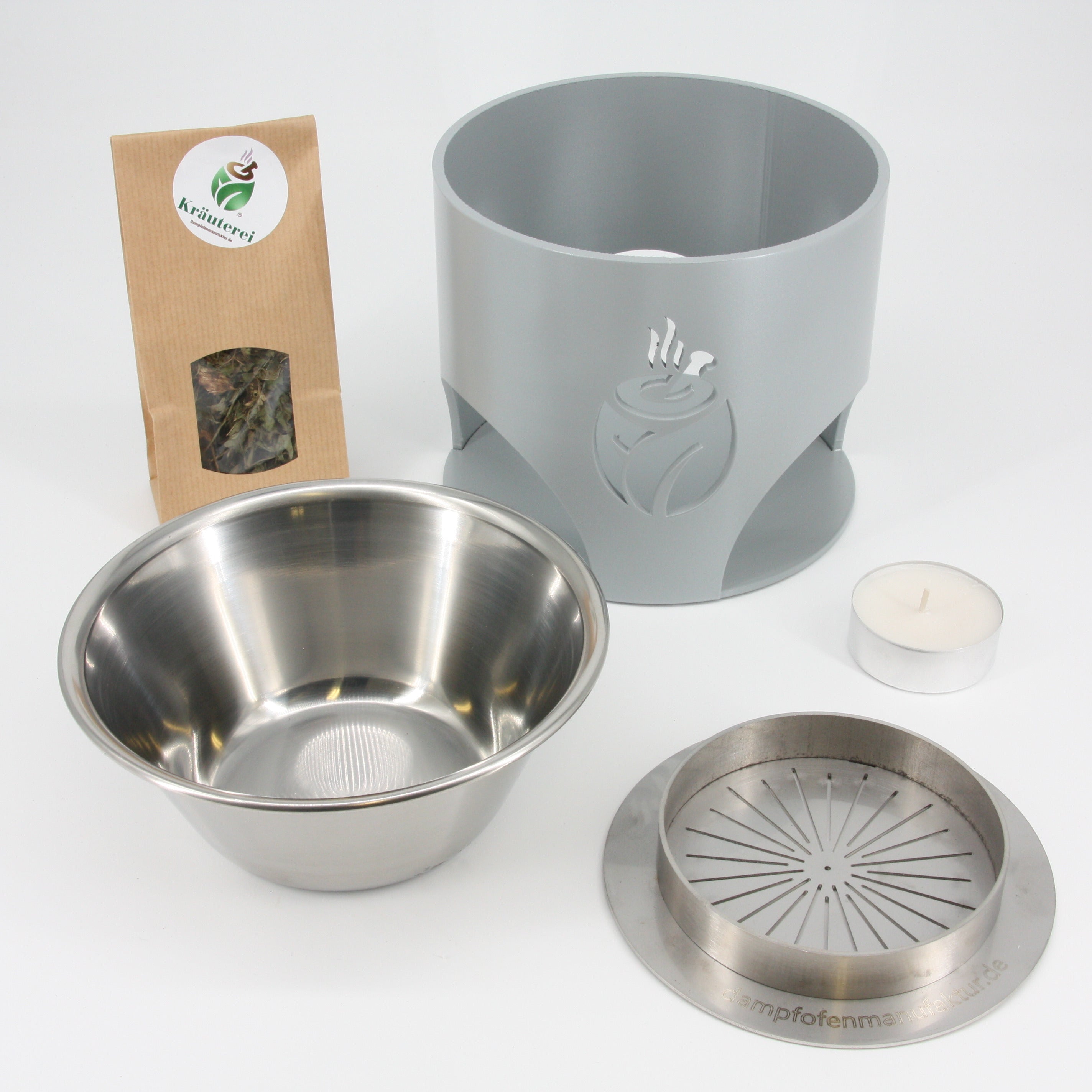 verKORKst Premium Kräuterdampfofen FLAME * weißalu * natürlicher Duft ohne Strom * Aromatisierung, Befeuchtung und Desinfektion der Luft * made in Germany