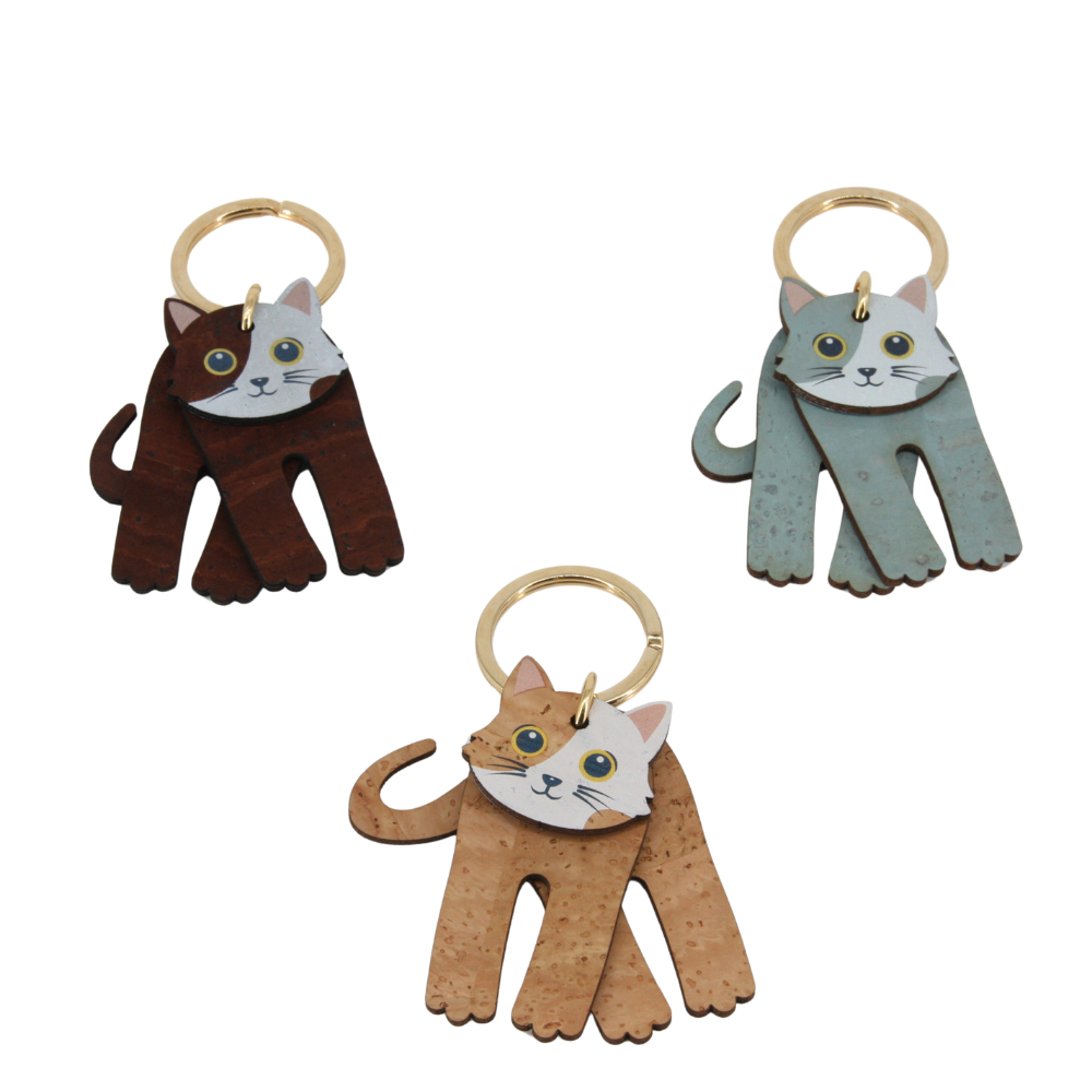 Kork Schlüsselanhänger * Anhänger für Taschen * Motiv Katze * verschiedene Farben * Geschenk für Frauen * handmade in Portugal * Marke Artipel