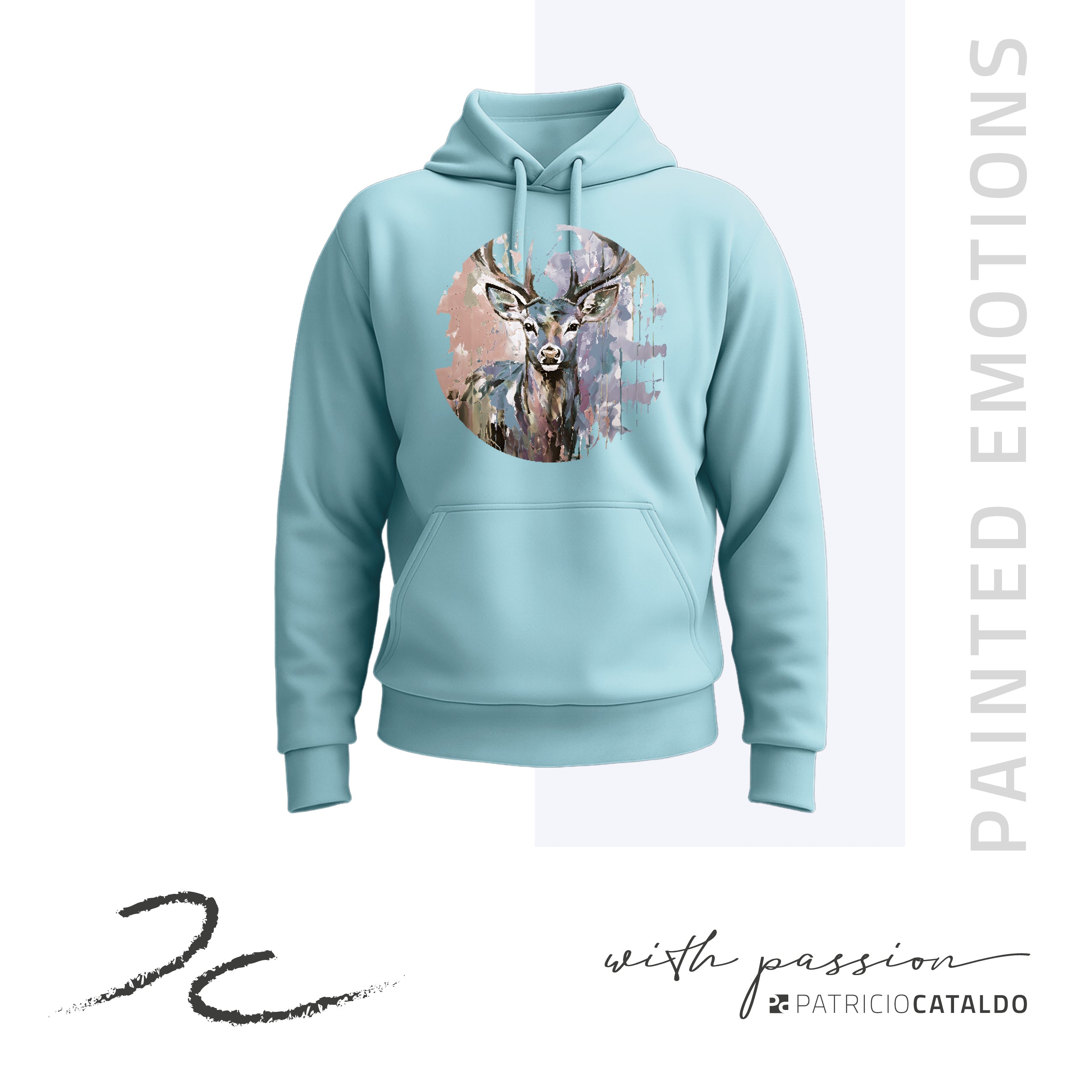 Unisex Kapuzenpullover * Hoodie * Hirsch "Heinrich" Print * Patricio Cataldo * 80% Bio Baumwolle * 20% recycelter Polyester * Hergestellt in Polen