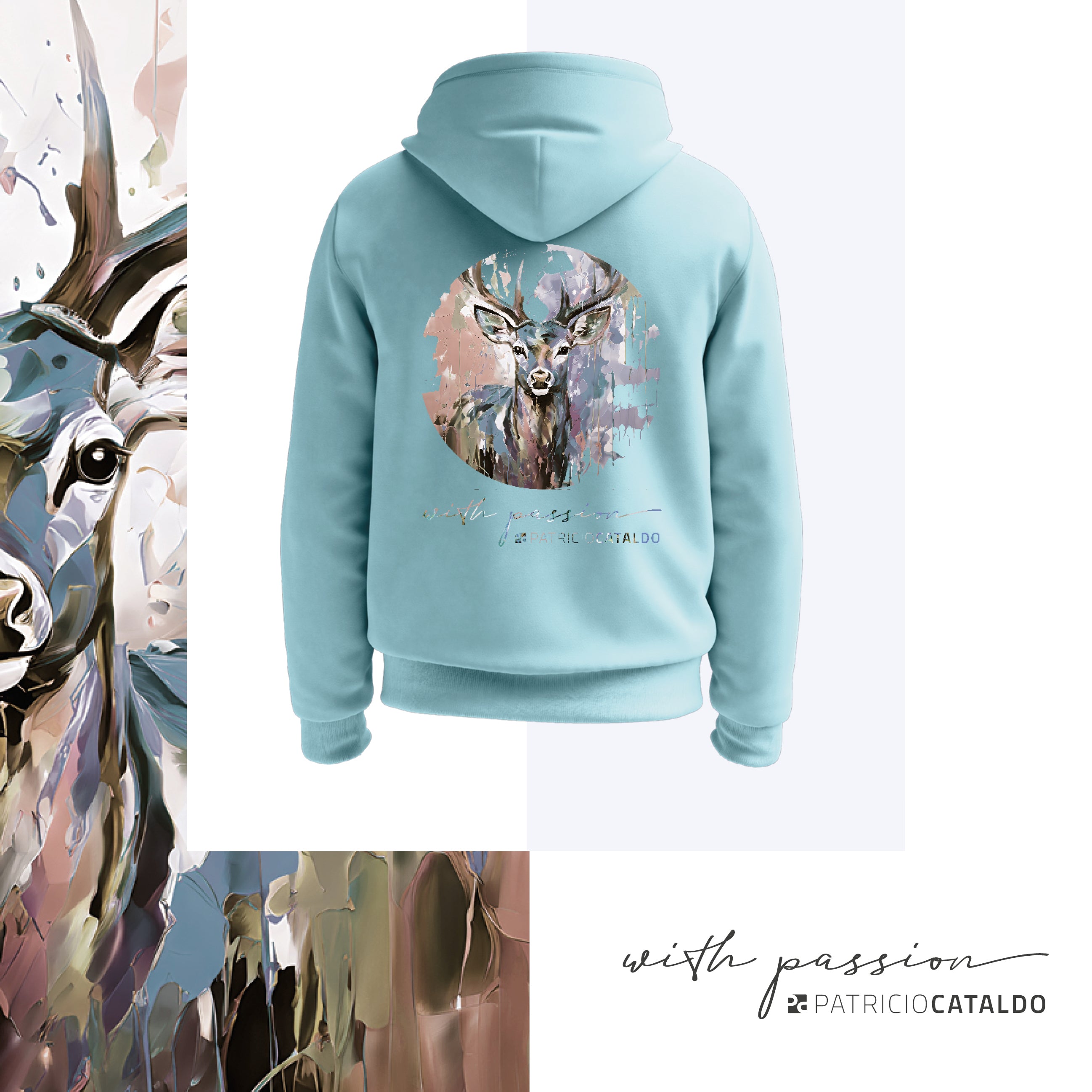 Unisex Kapuzenpullover * Hoodie * Hirsch "Heinrich" Print * Patricio Cataldo * 80% Bio Baumwolle * 20% recycelter Polyester * Hergestellt in Polen