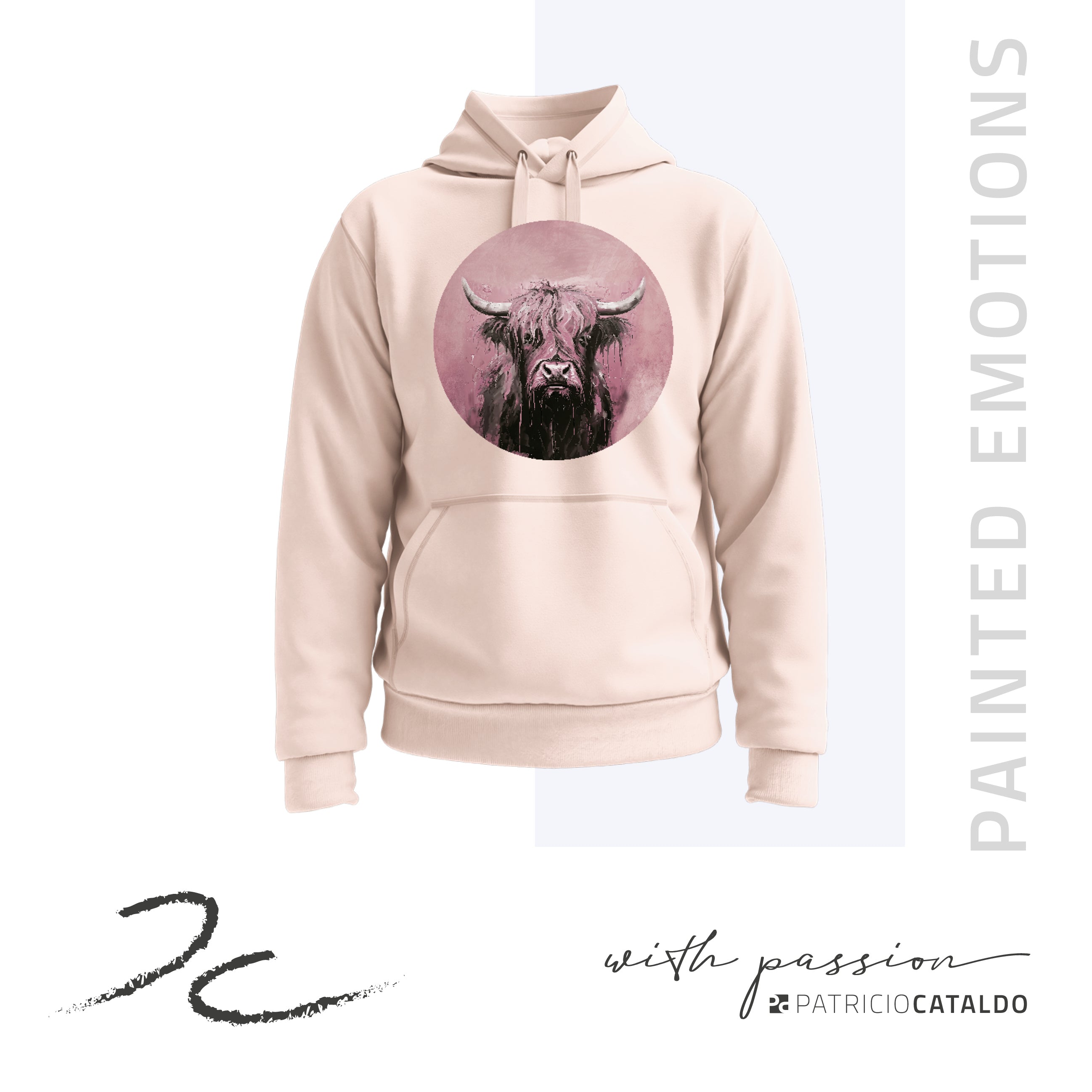 Unisex Kapuzenpullover * Hoodie * Kuh "Vreni" Print * Patricio Cataldo * 80% Bio Baumwolle * 20% recycelter Polyester * Hergestellt in Polen