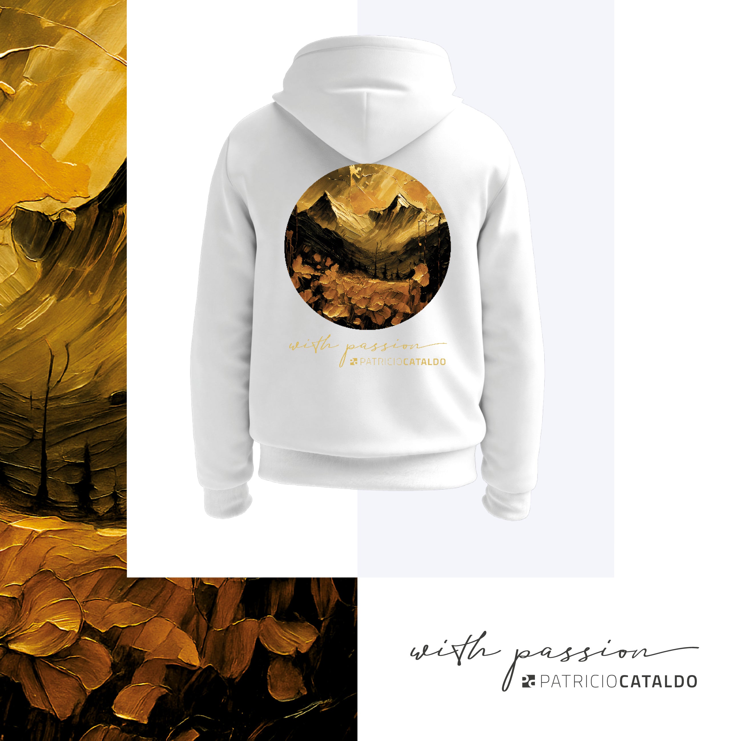 Unisex Kapuzenpullover * Hoodie * Mountains Print * Patricio Cataldo * 80% Bio Baumwolle * 20% recycelter Polyester * Hergestellt in Polen