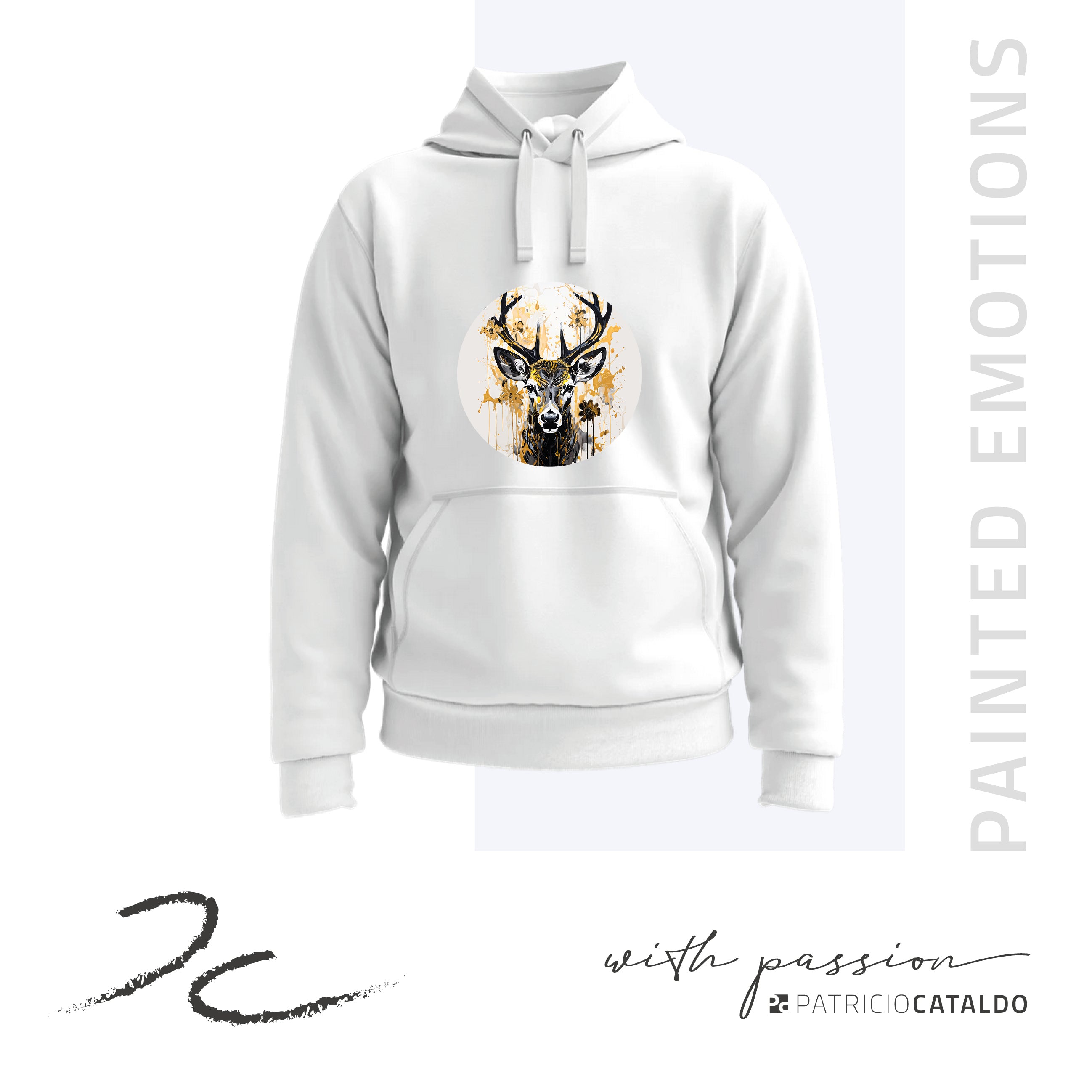 Unisex Kapuzenpullover * Hoodie * Hirsch "Hubert" Print * Patricio Cataldo * 80% Bio Baumwolle * 20% recycelter Polyester * Hergestellt in Polen